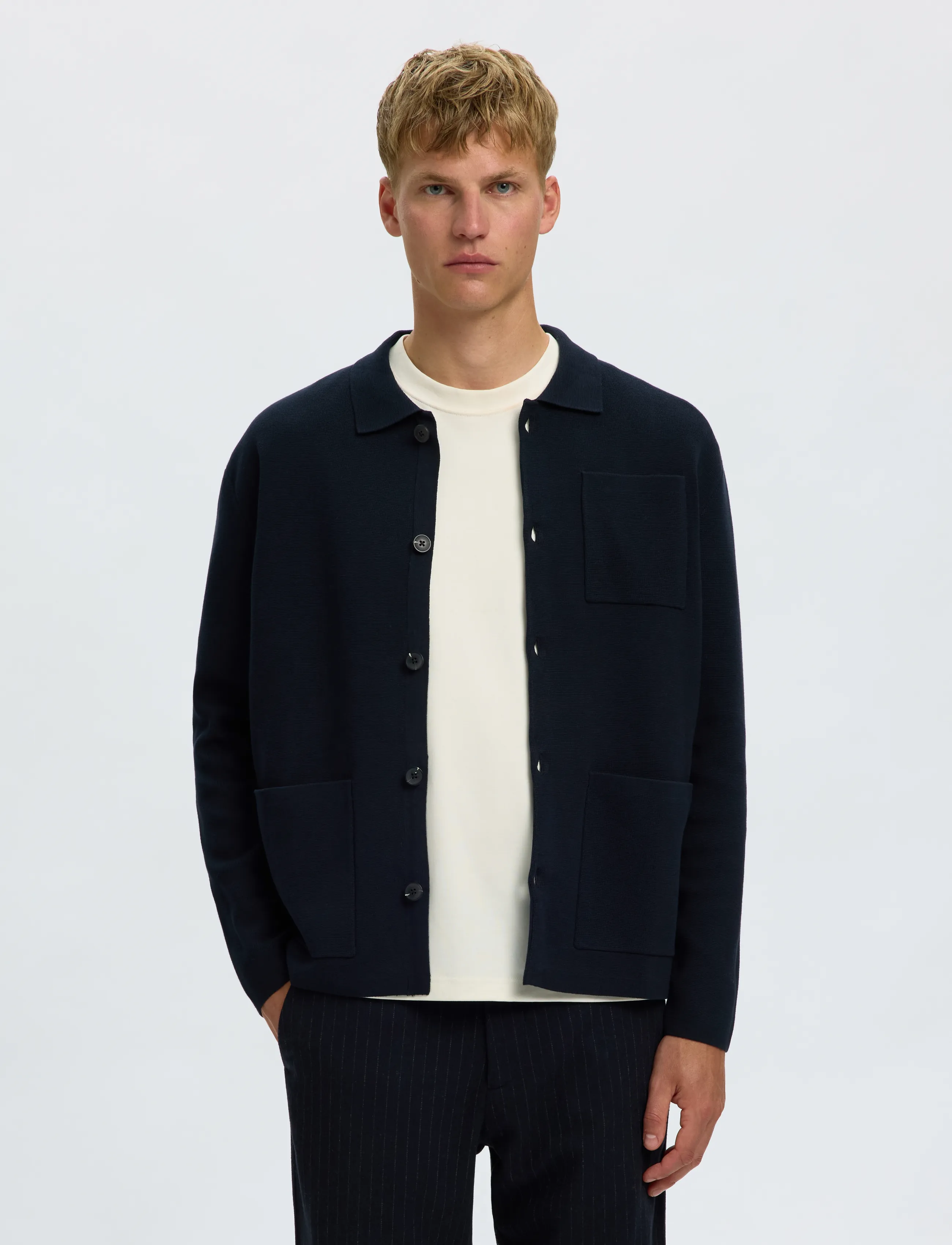 Selected Slmmike Light Polo Cardigan Noos, L, Navy, Strik > Cardigans, Herre