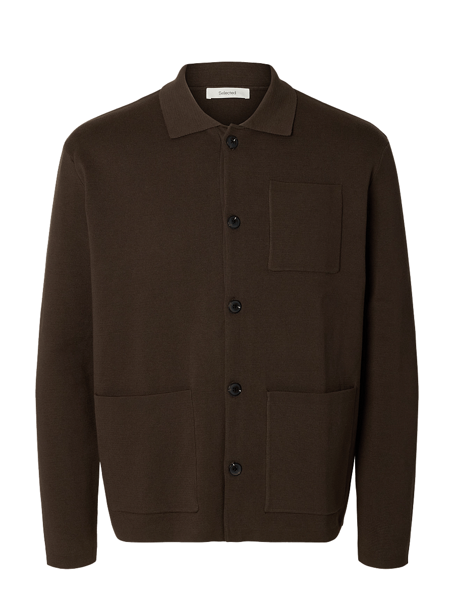 Selected - SLMMIKE LIGHT POLO CARDIGAN NOOS - cardigans - turkish coffee - 1