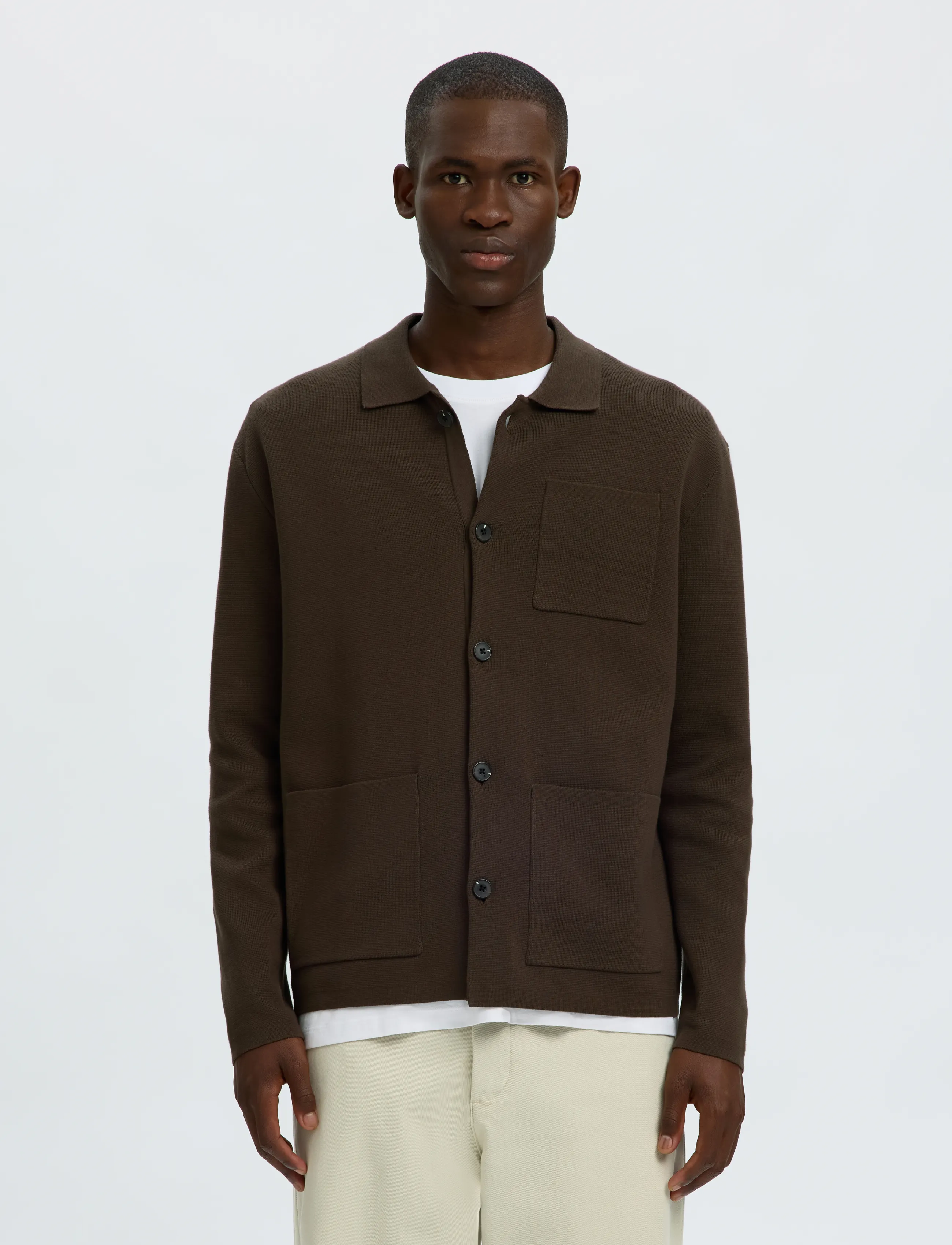 Selected Slmmike Light Polo Cardigan Noos, XL, Brown, Strik > Cardigans, Herre