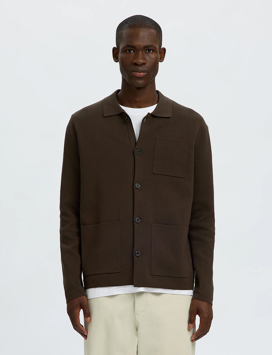 Selected - SLMMIKE LIGHT POLO CARDIGAN NOOS - cardigans - turkish coffee - 0