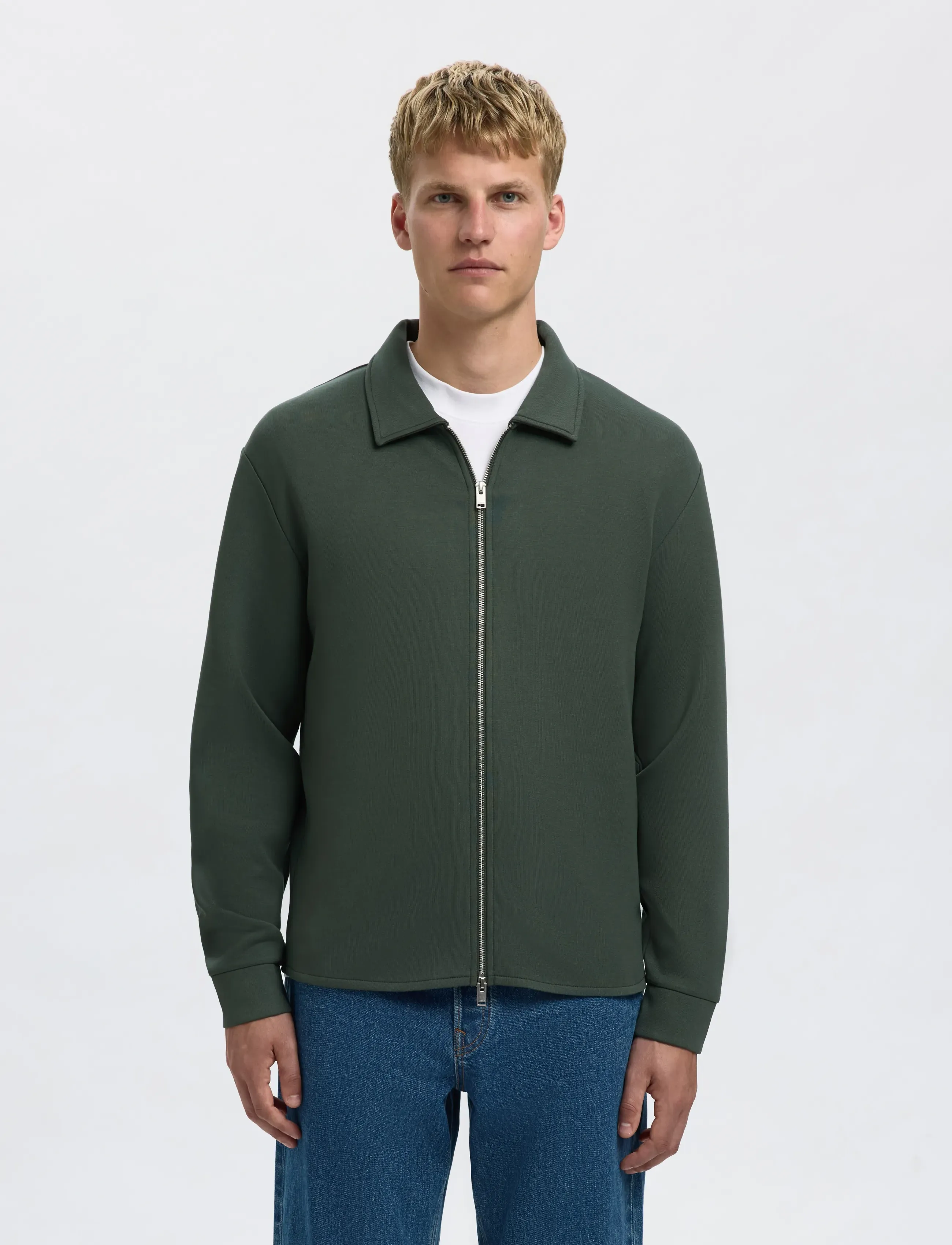 Selected SLHEMANUEL SOFT FULL ZIP SWEAT NOOS - Tøj - DEEP FOREST / green