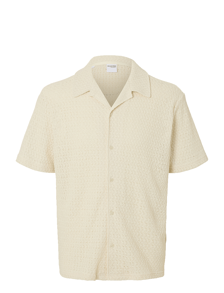 Selected - SLHRELAXBANE SS JERSEY SHIRT - kurzarmhemden - egret - 1