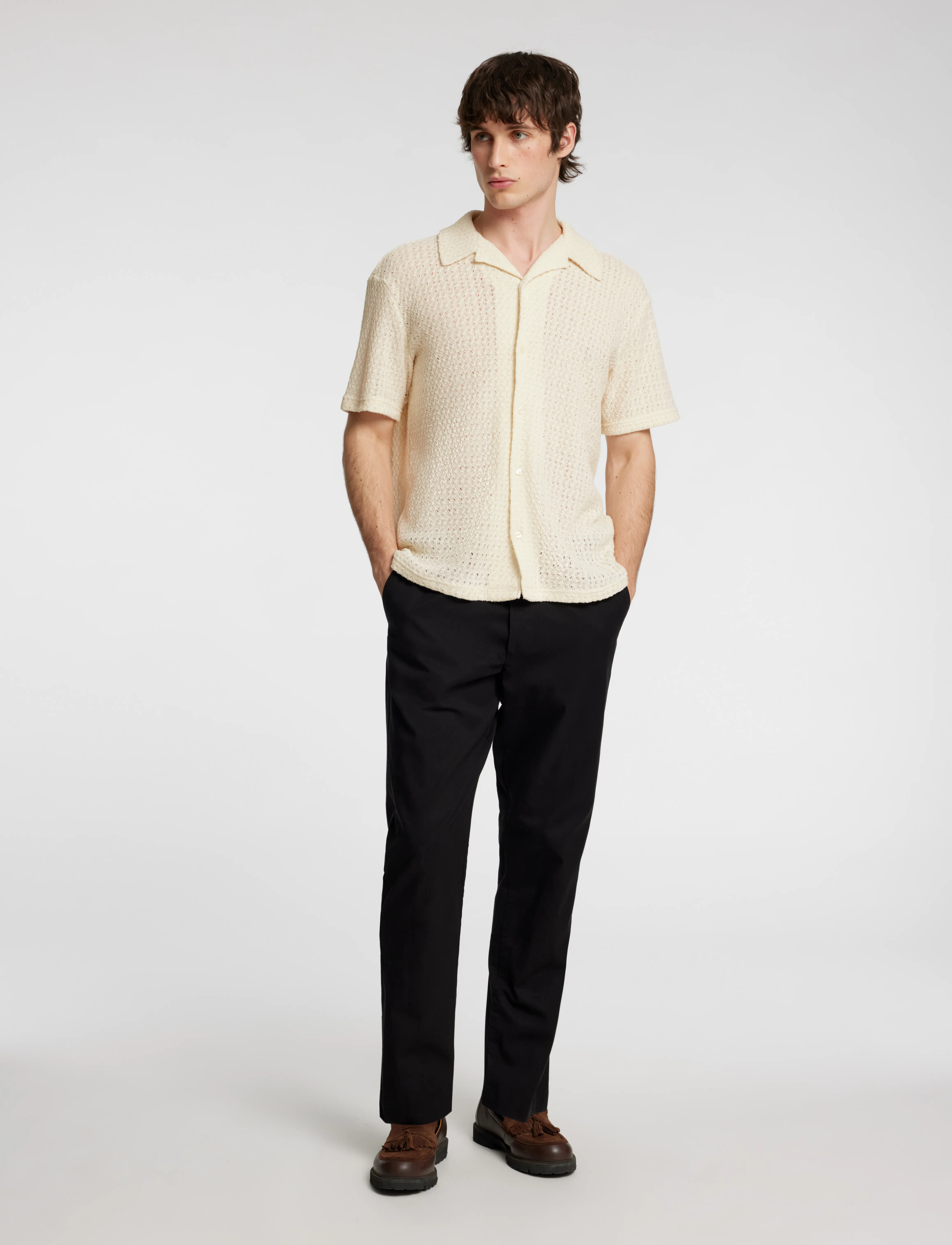 Selected Slhrelaxbane Ss Jersey Shirt, M, Shirts, Creme - Short-sleeved Männerswear