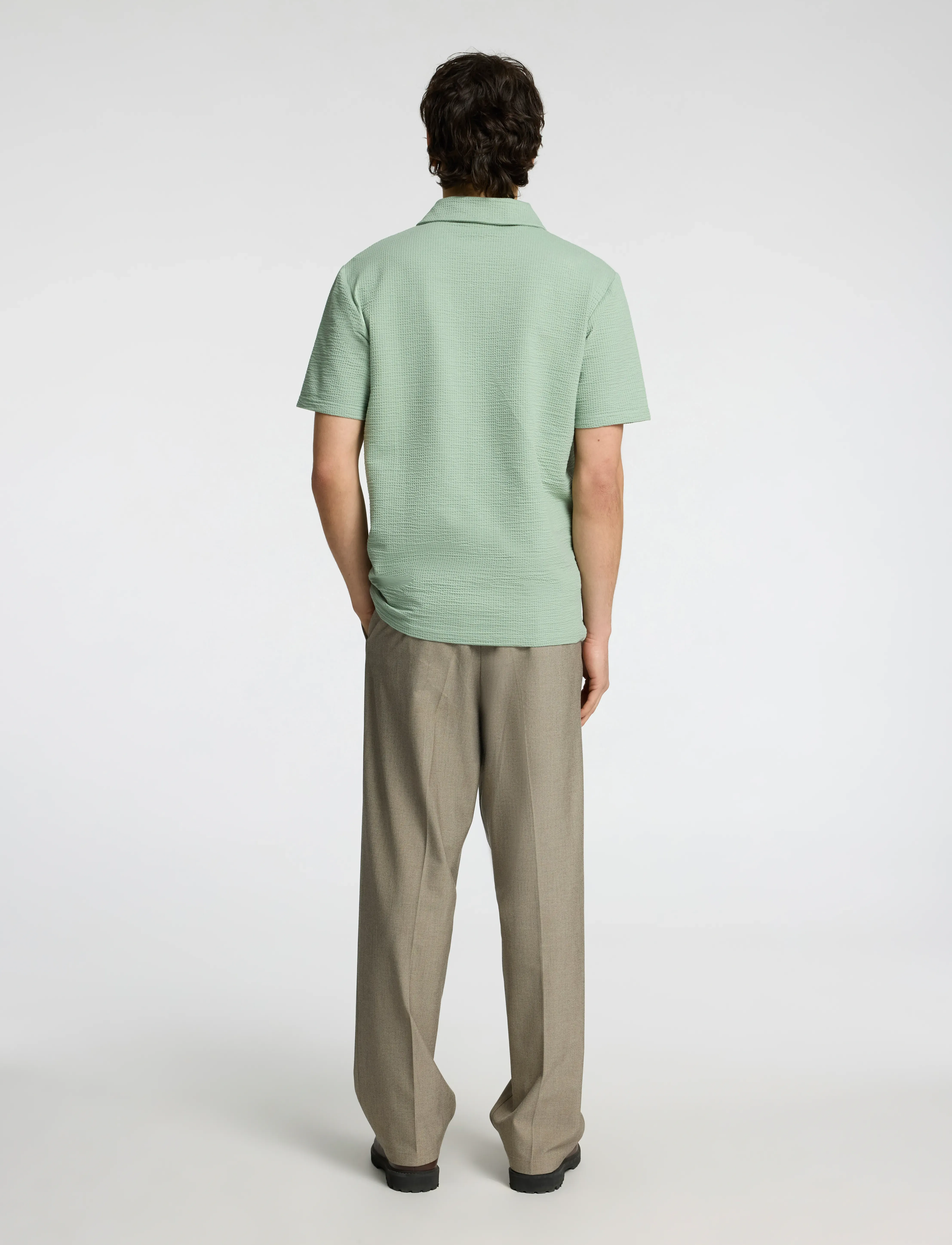 Selected - SLHSANDER SEERSUCKER ZIP SS POLO - kortærmede poloer - iceberg green - 2
