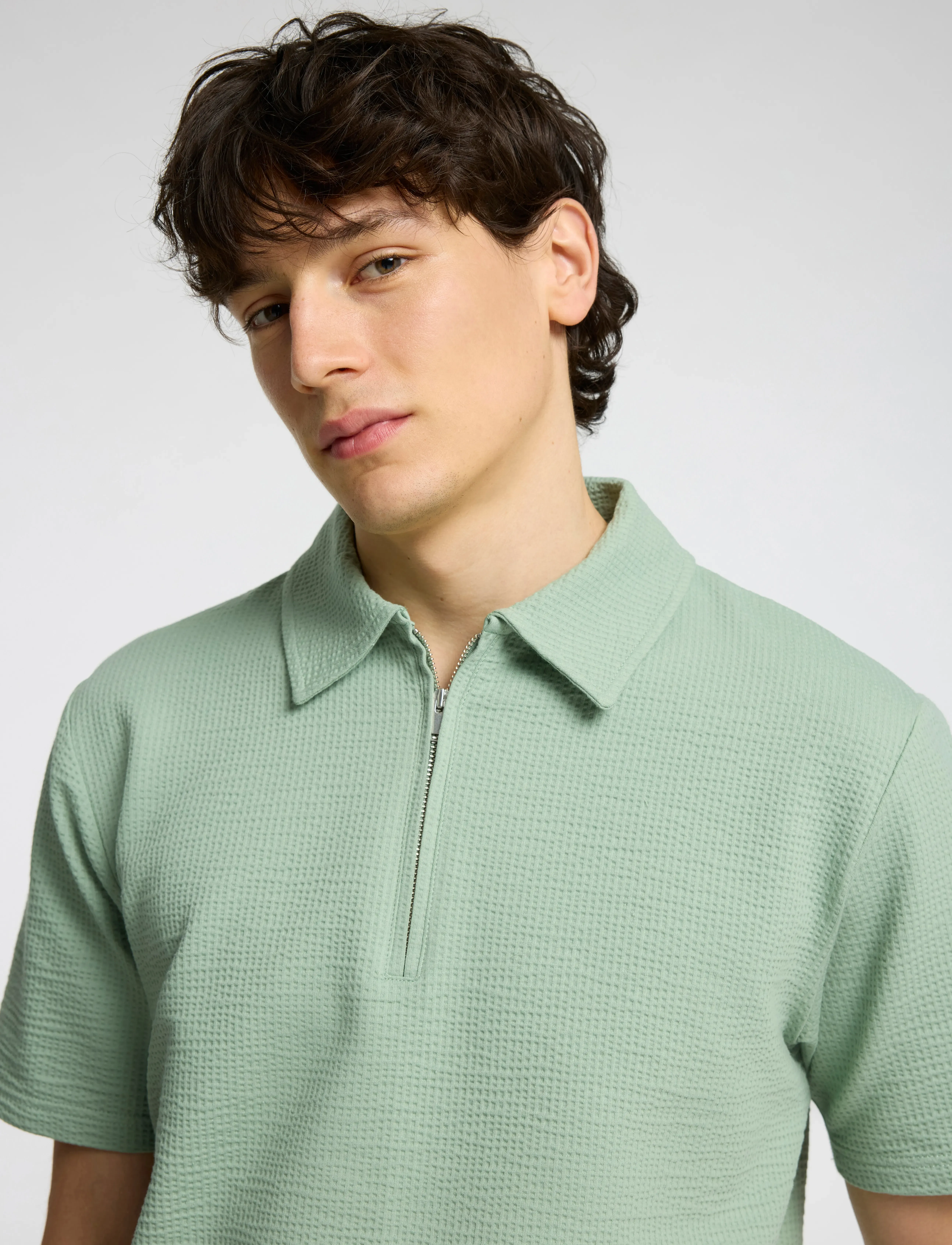 Selected - SLHSANDER SEERSUCKER ZIP SS POLO - kortærmede poloer - iceberg green - 3