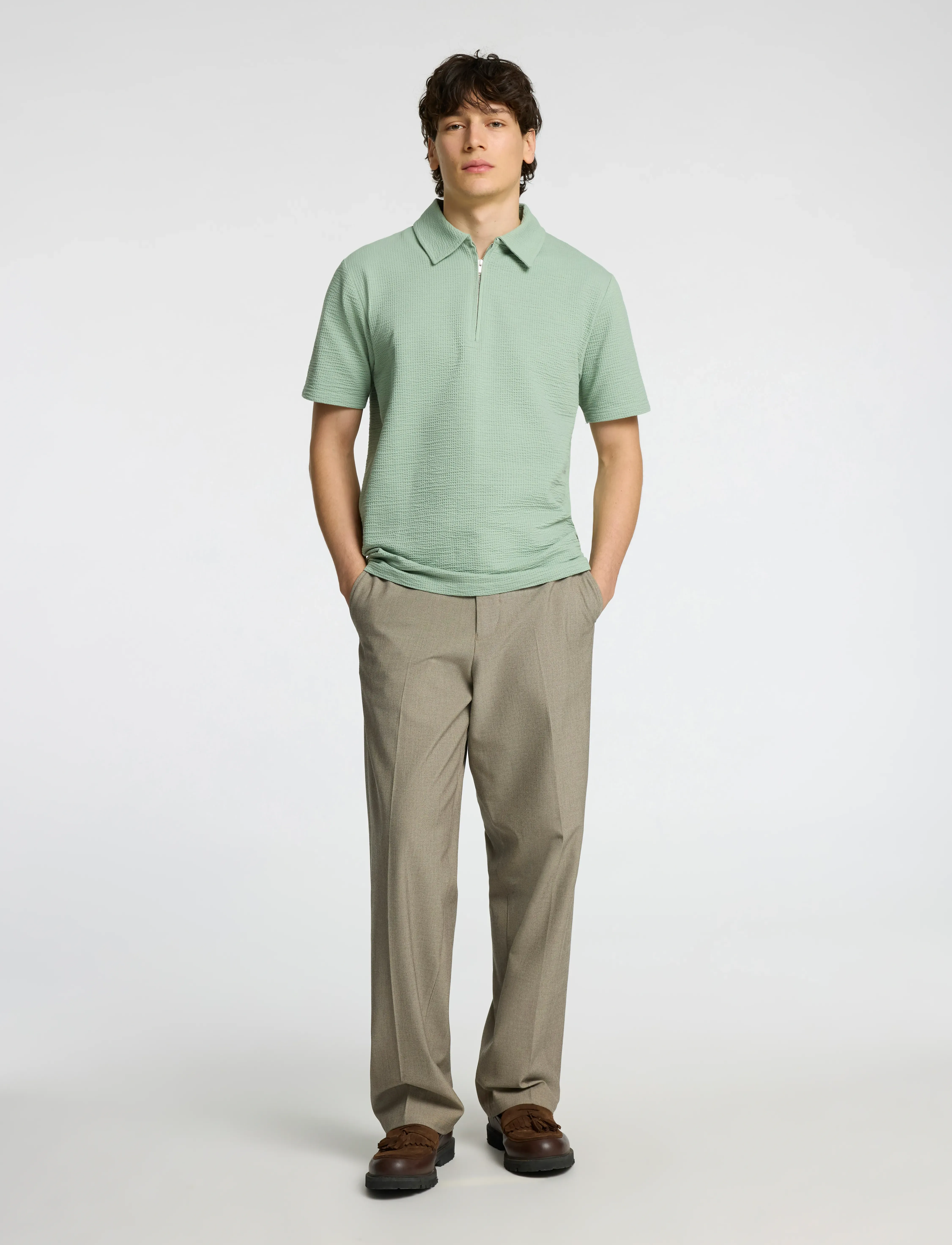 Selected - SLHSANDER SEERSUCKER ZIP SS POLO - kortærmede poloer - iceberg green - 4