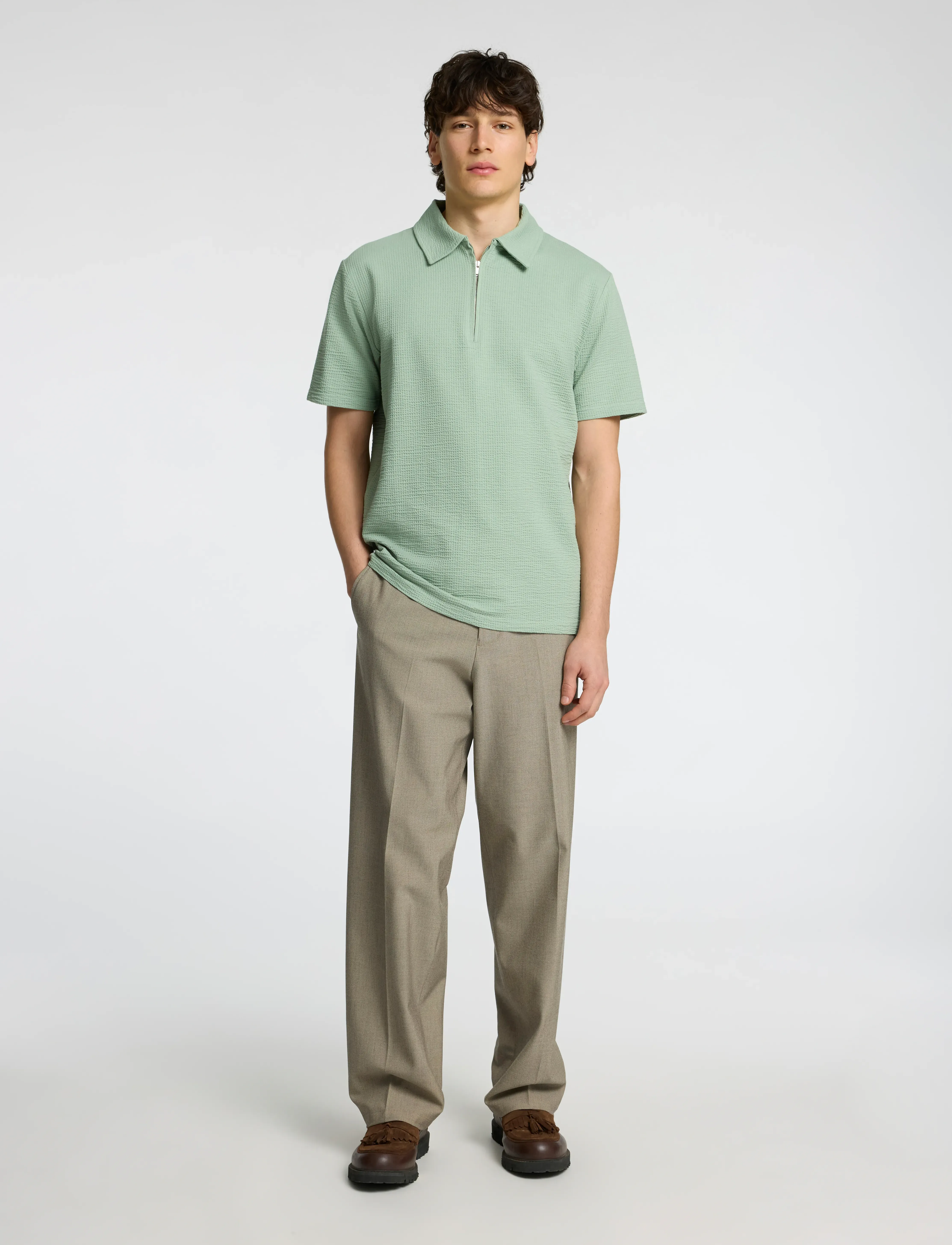Selected - SLHSANDER SEERSUCKER ZIP SS POLO - kortærmede poloer - iceberg green - 5