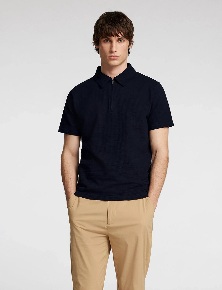 Selected - SLHSANDER SEERSUCKER ZIP SS POLO - polos à manches courtes - sky captain - 0