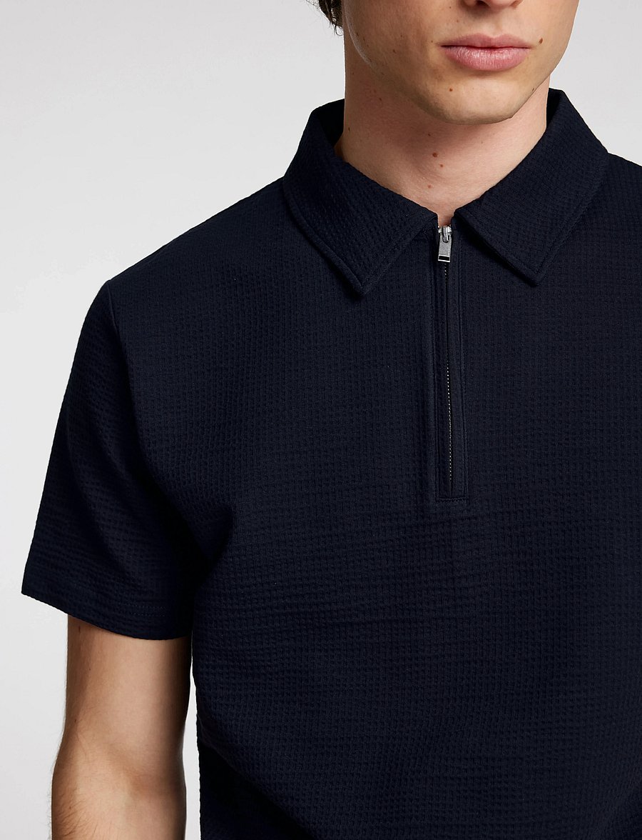 Selected - SLHSANDER SEERSUCKER ZIP SS POLO - polos à manches courtes - sky captain - 3