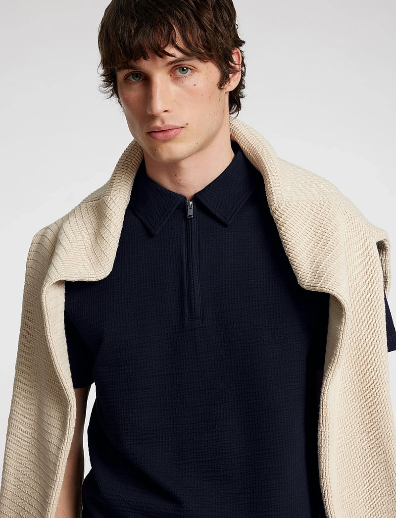 Selected - SLHSANDER SEERSUCKER ZIP SS POLO - lühikeste varrukatega polod - sky captain - 4