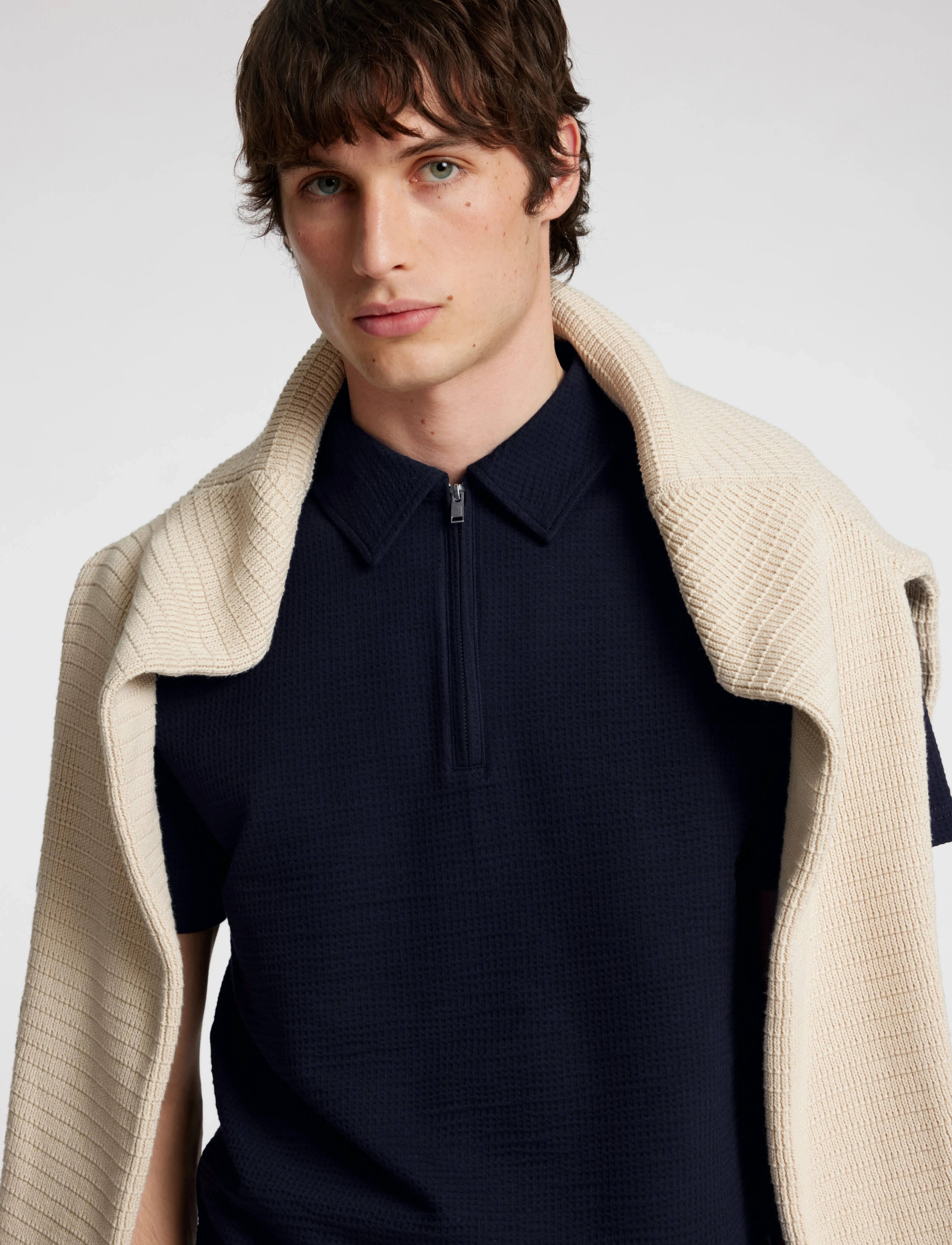 Selected - SLHSANDER SEERSUCKER ZIP SS POLO - polos à manches courtes - sky captain - 4