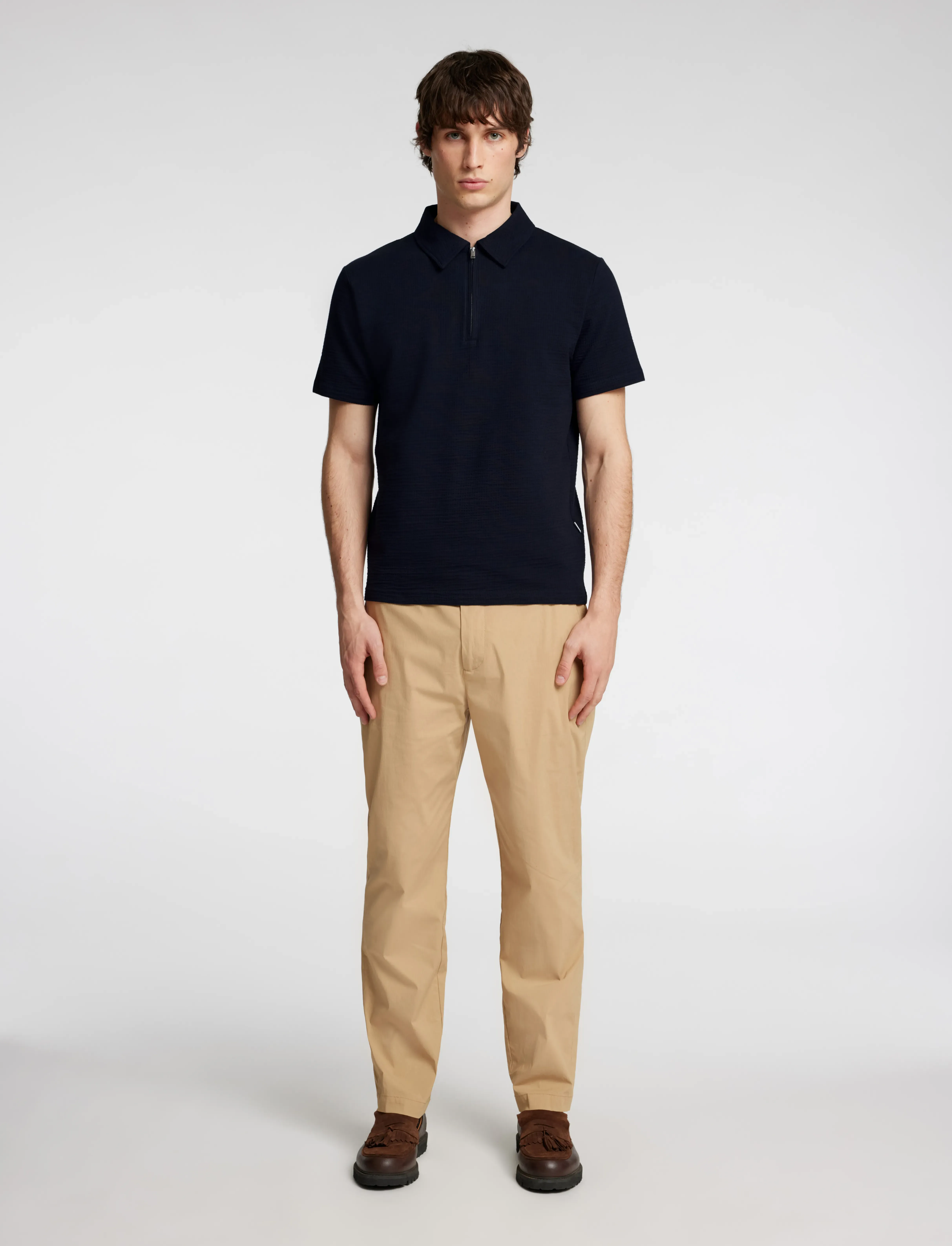 Selected - SLHSANDER SEERSUCKER ZIP SS POLO - polos à manches courtes - sky captain - 5