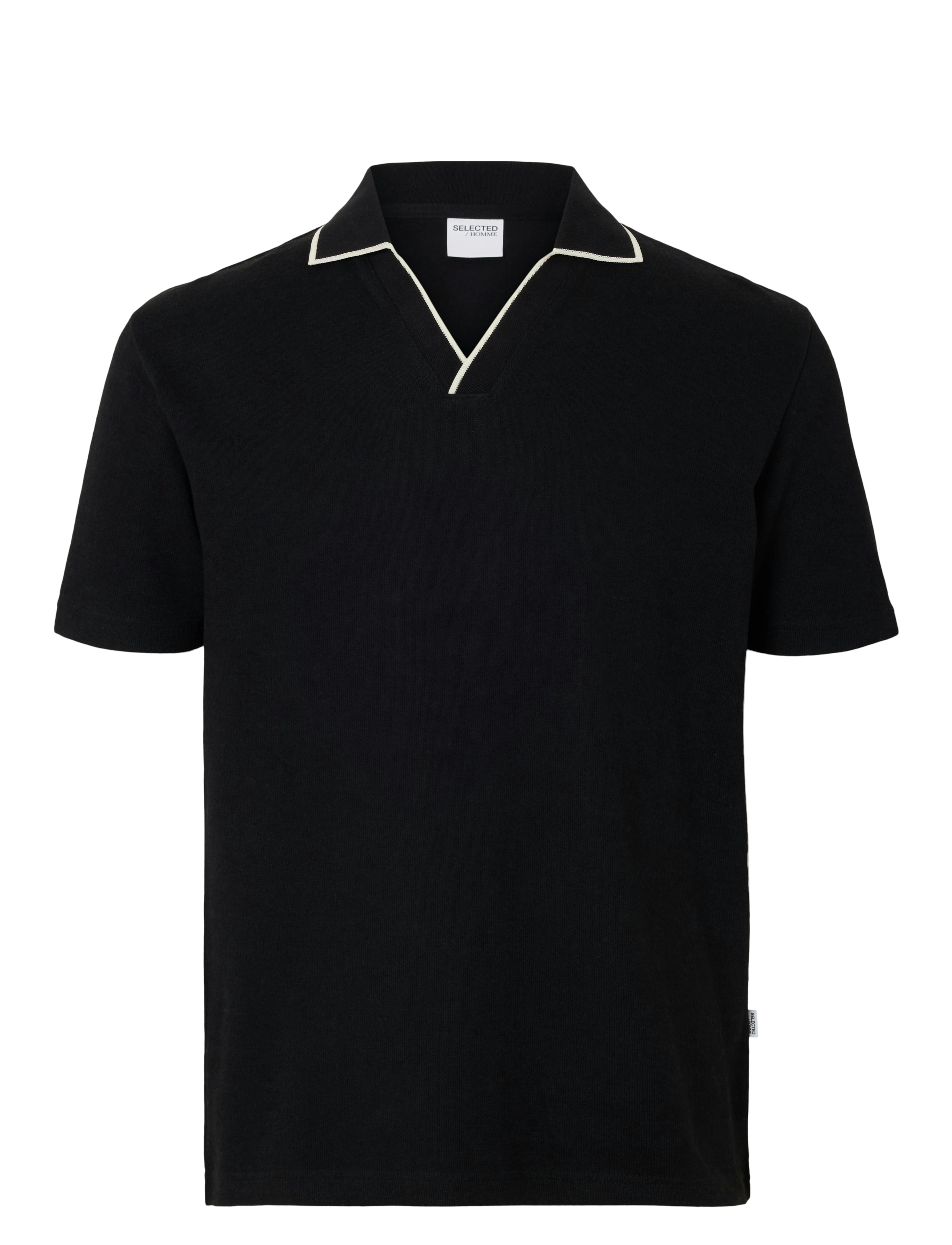 SELECTED Slhsangev Split Neck Ss Polo Schwarz - S - Herren
