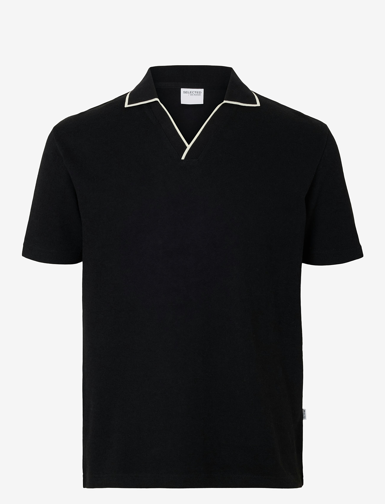 Selected - SLHSANGEV SPLIT NECK SS POLO - short-sleeved polos - black - 1