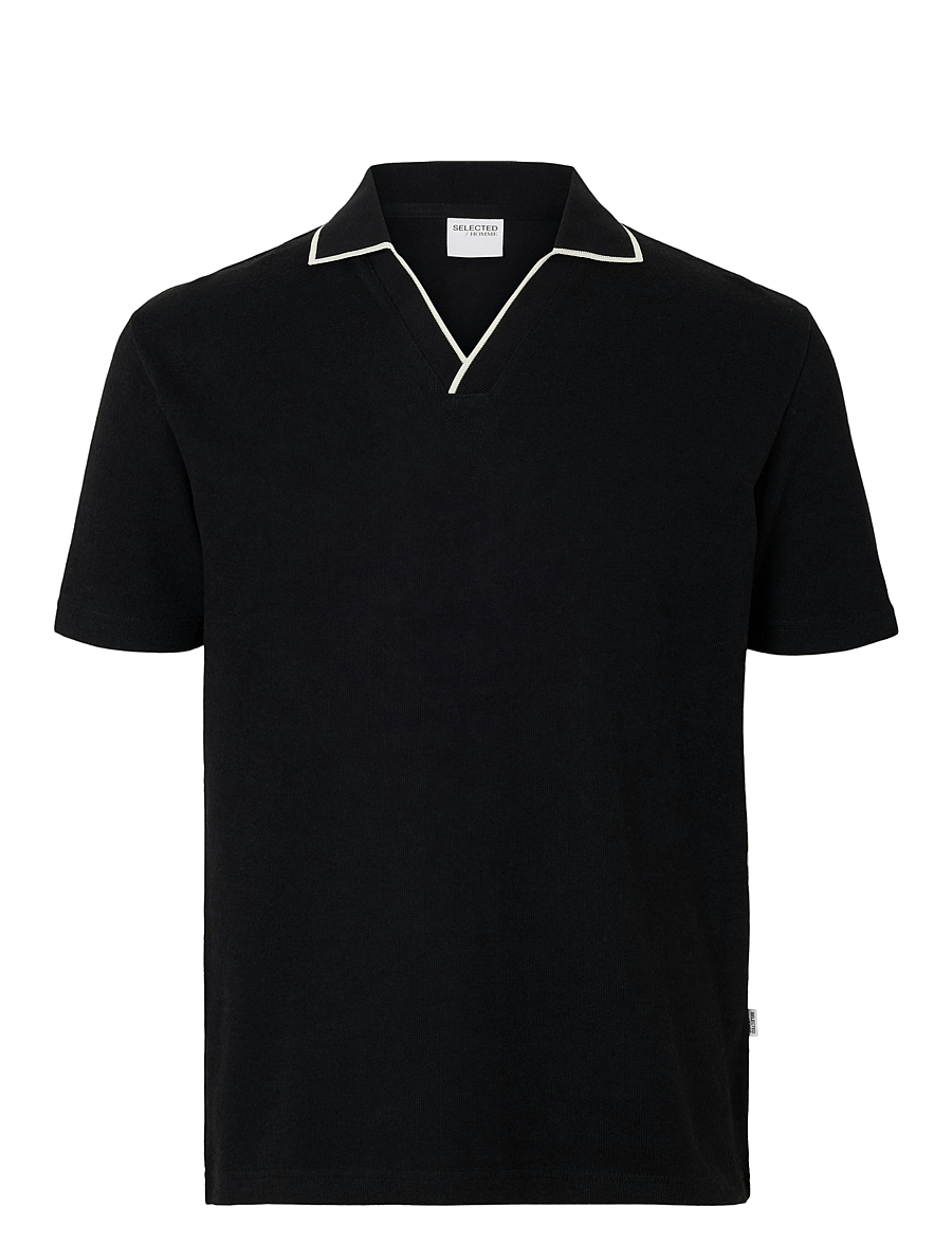 Selected - SLHSANGEV SPLIT NECK SS POLO - kurzärmelig - black - 1