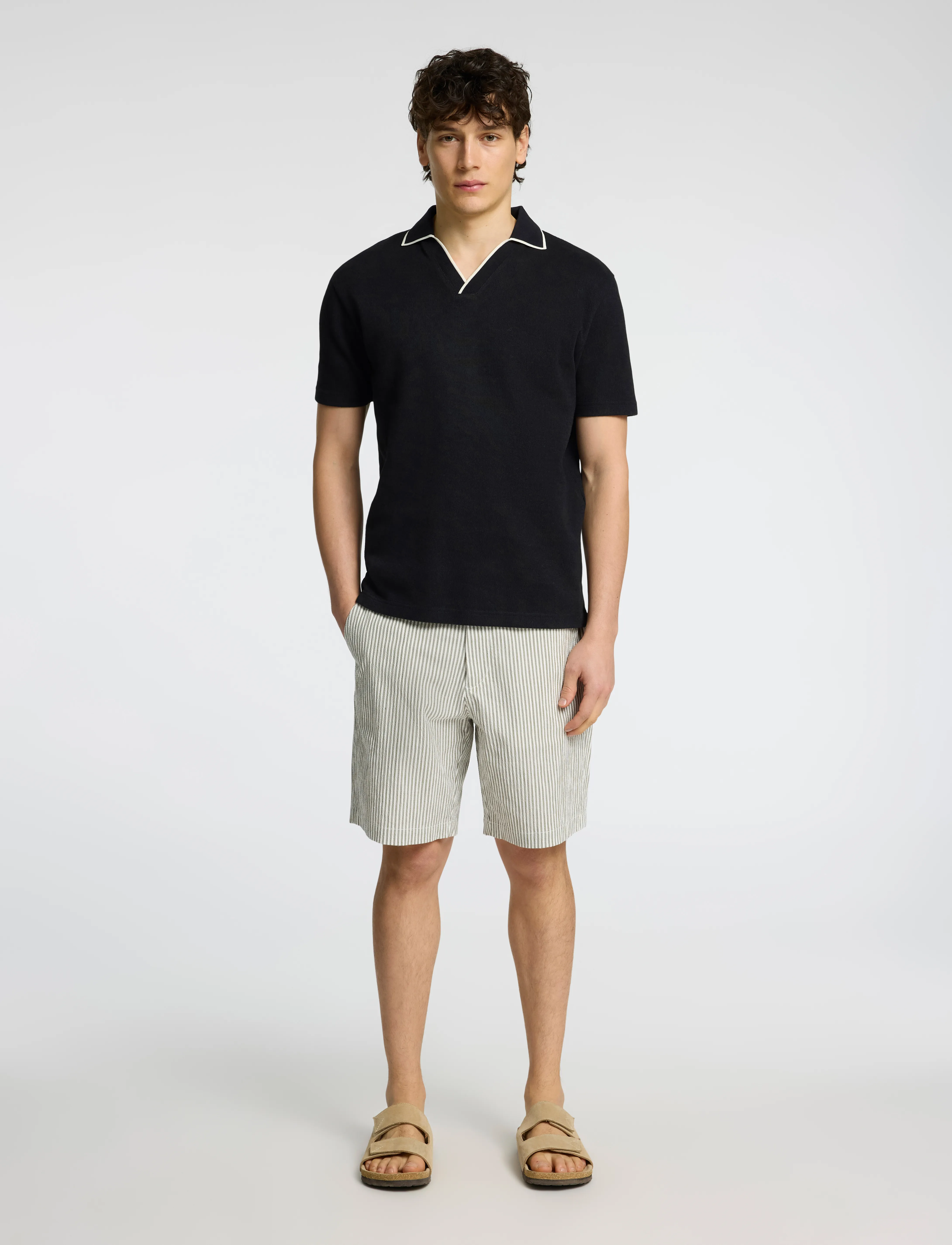 Selected Slhsangev Split Neck Ss Polo, Mænd, Kortærmet Split Hals Poloshirt, Sort, Str: S