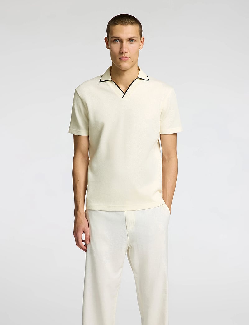 Selected - SLHSANGEV SPLIT NECK SS POLO - kortärmade pikéer - egret - 0