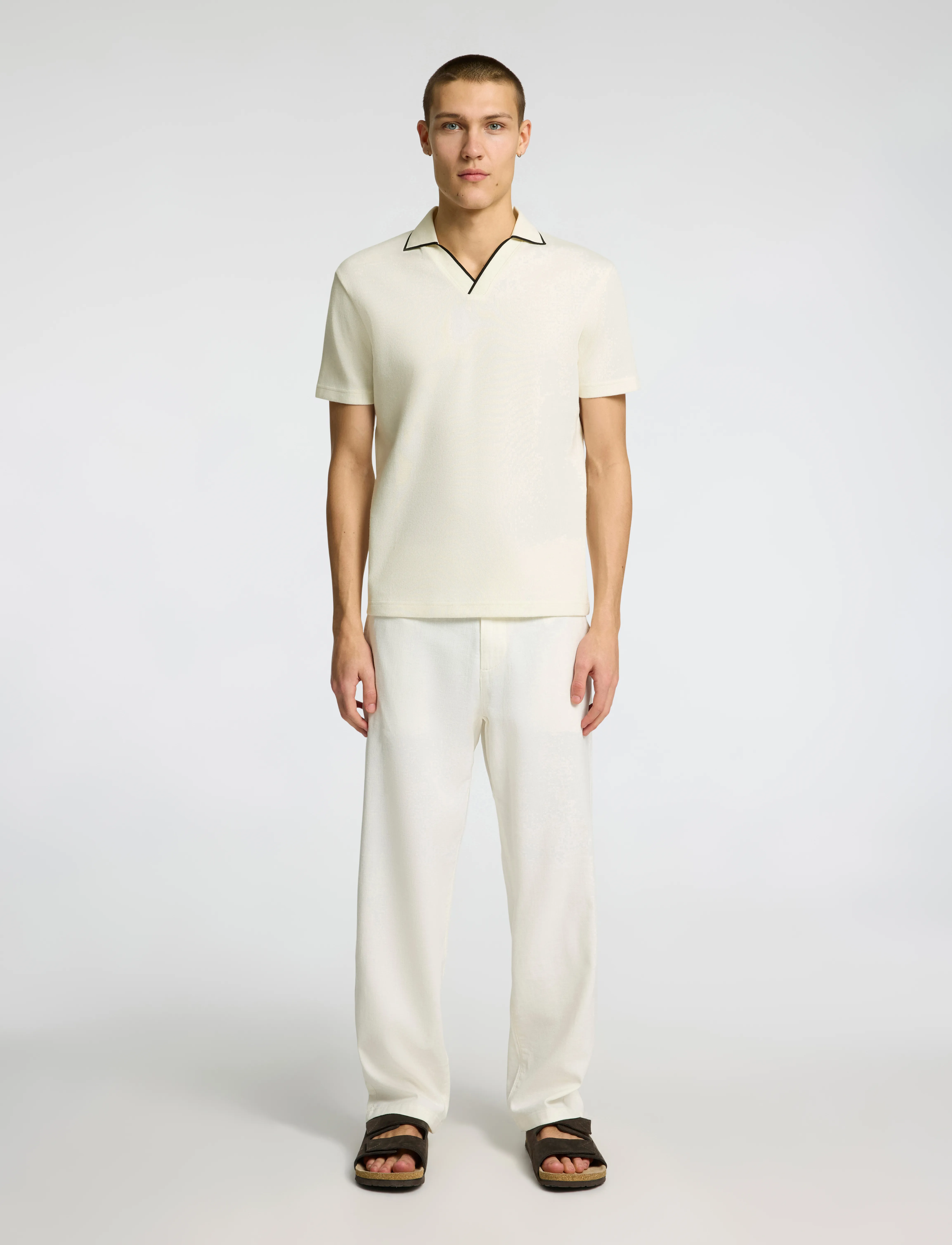 Selected - SLHSANGEV SPLIT NECK SS POLO - short-sleeved polos - egret - 4