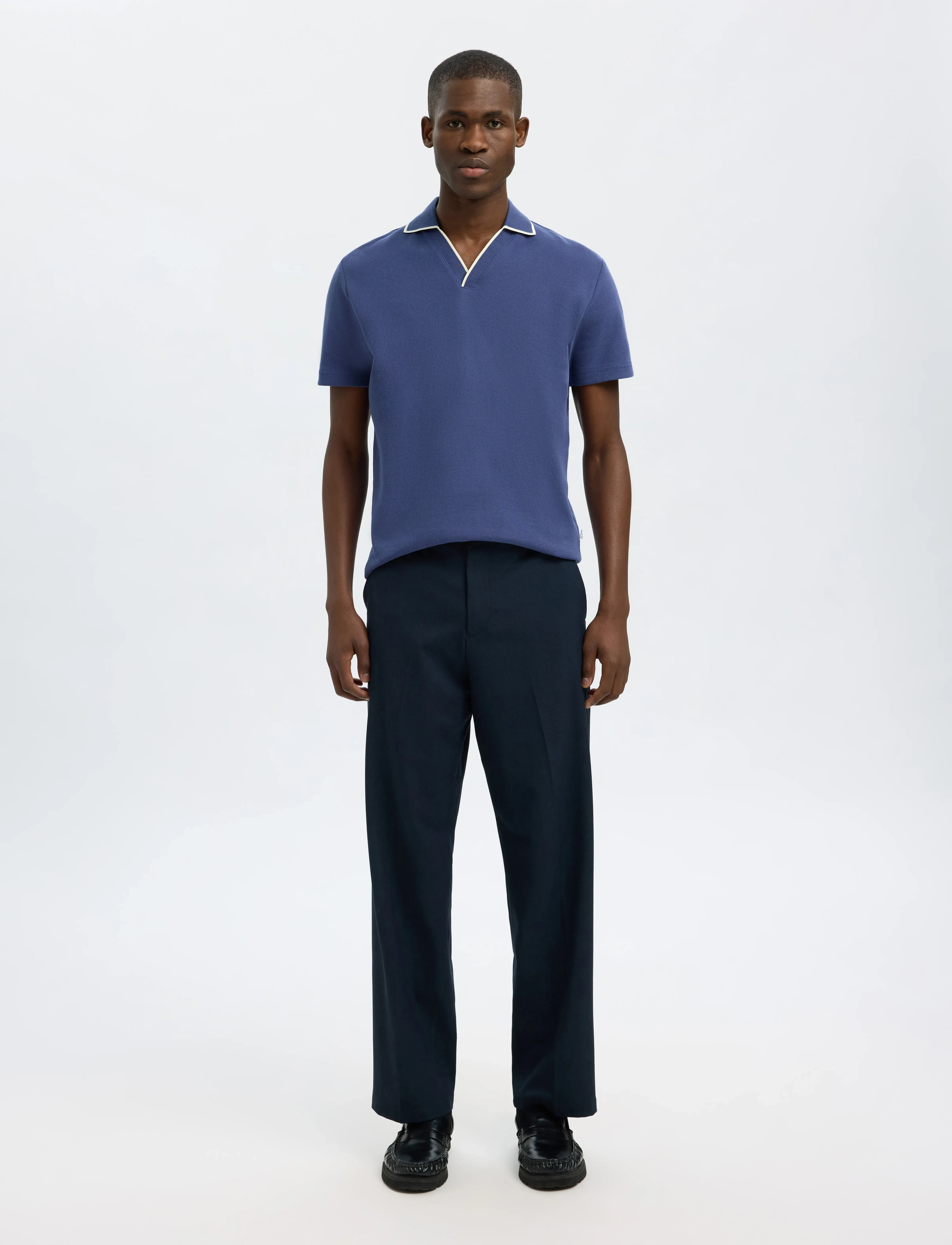 Selected Slhsangev Split Neck Ss Polo, Mænd, Kortærmet Split Hals Poloshirt, Blå, Str: S