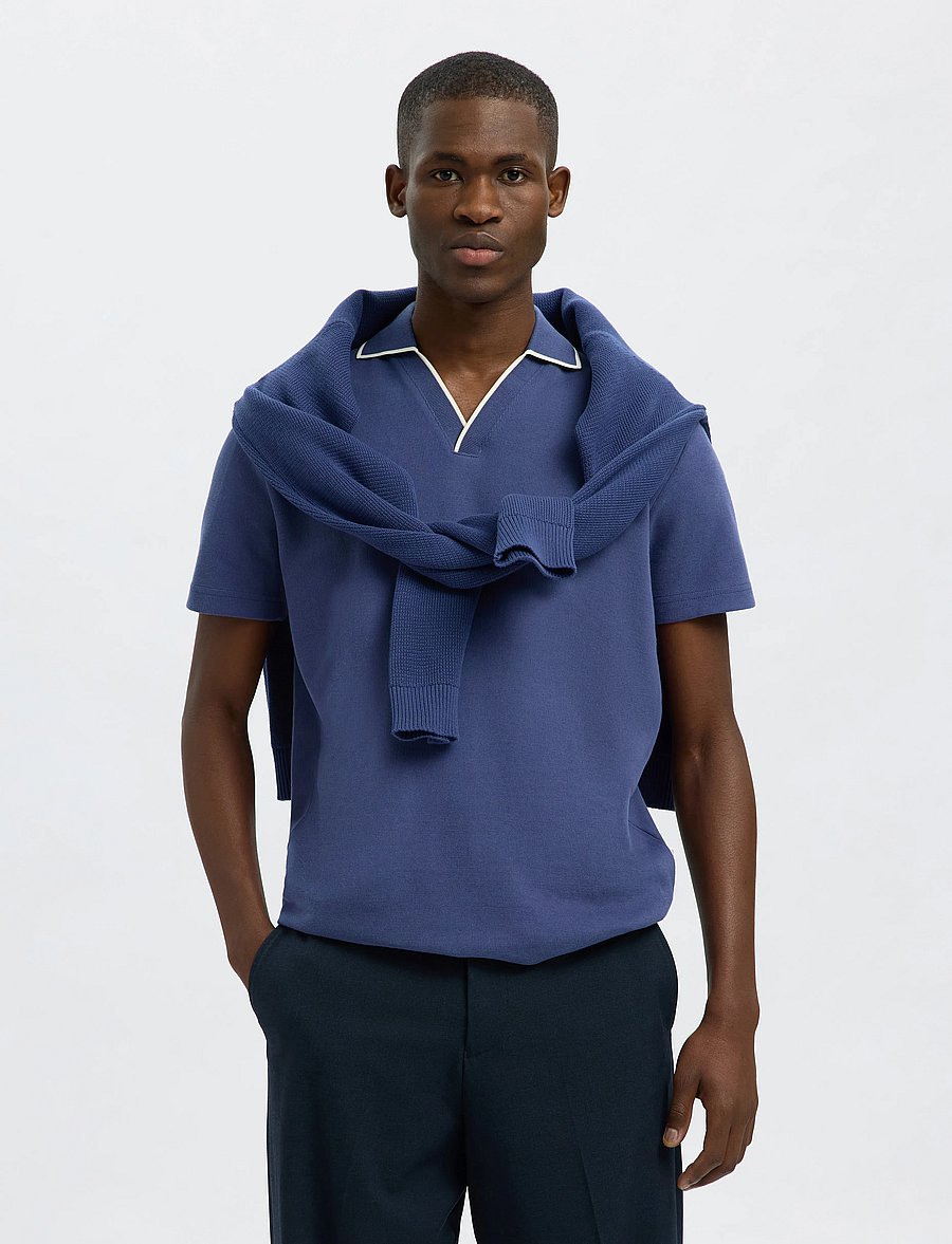 Selected - SLHSANGEV SPLIT NECK SS POLO - kurzärmelig - oceana - 4