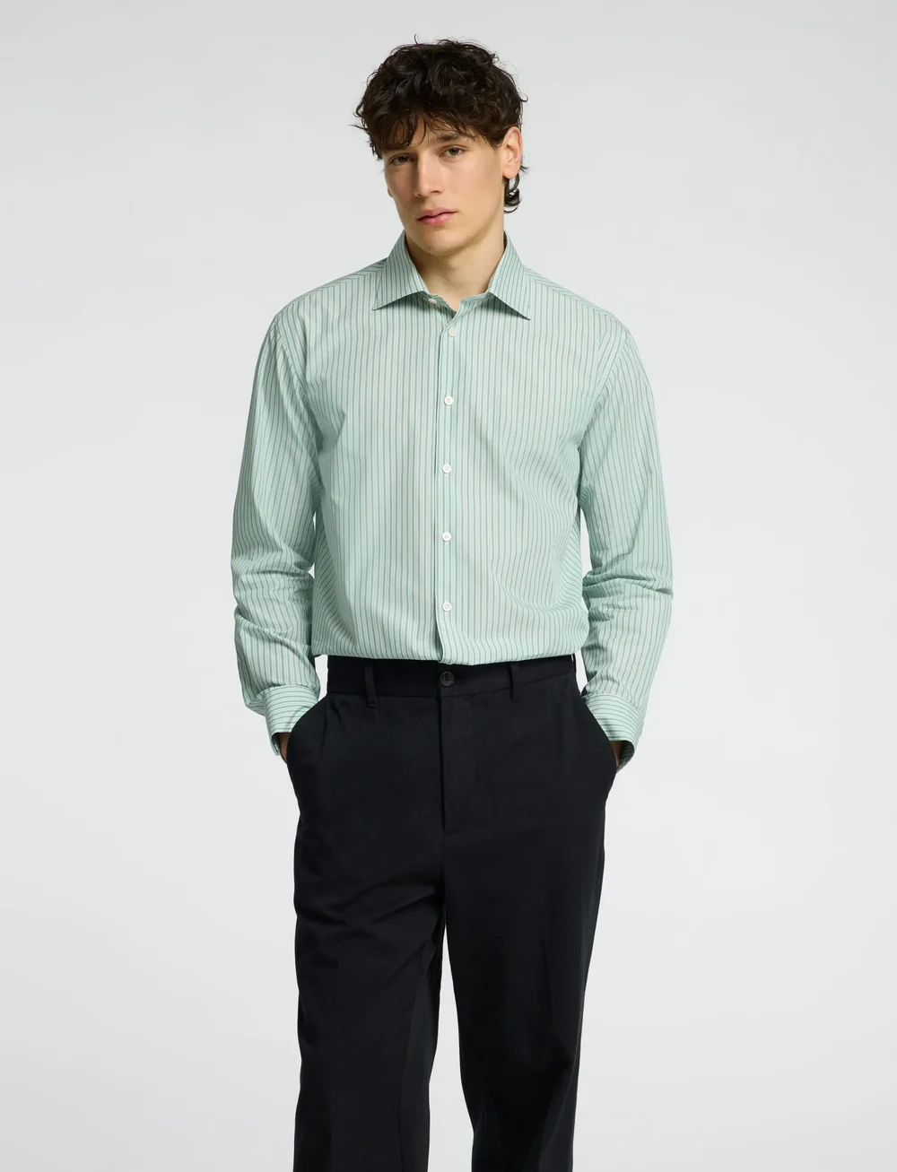 Selected - SLHREGLUX POPLIN LS SHIRT SPREAD - gestreifte hemden - iceberg green - 0