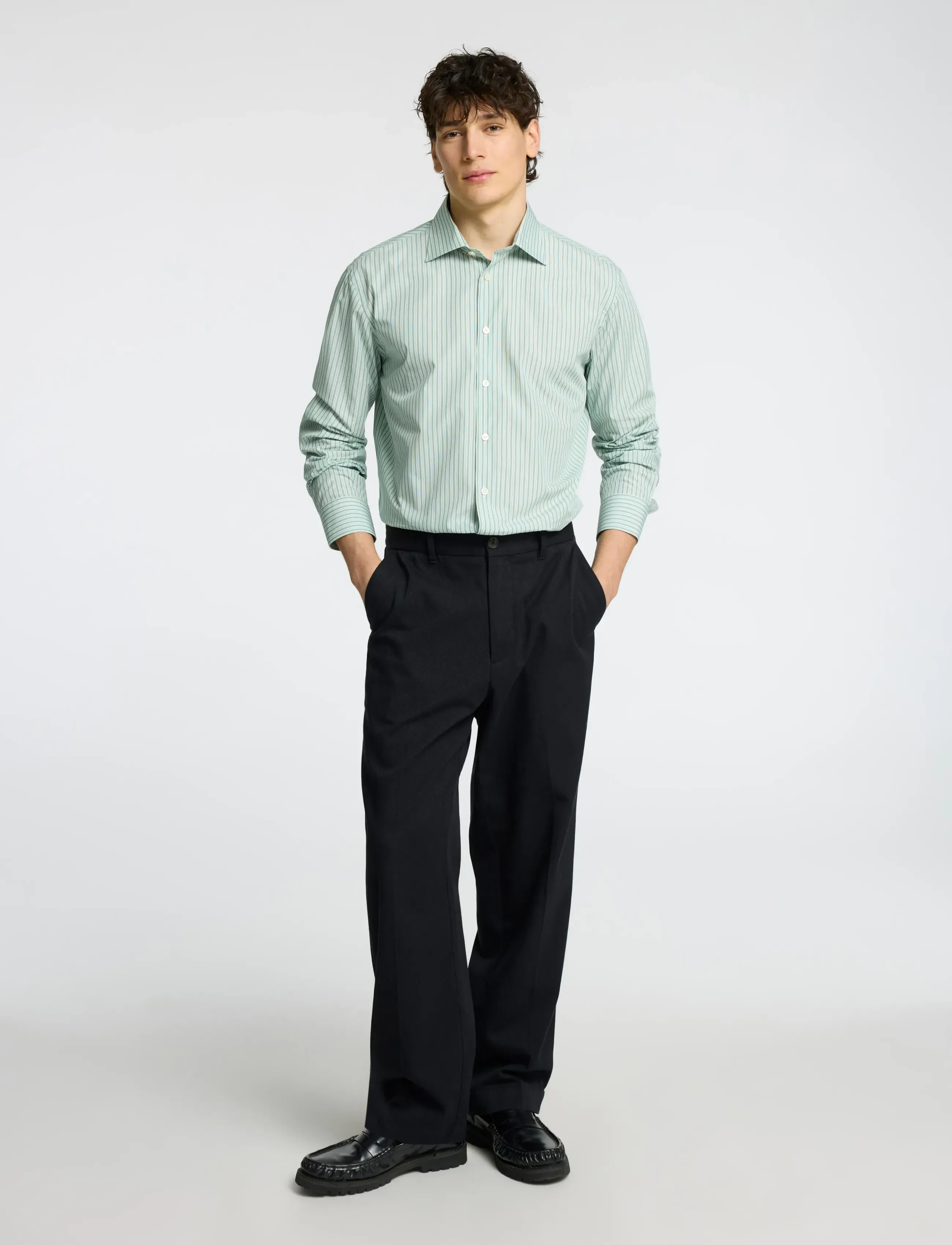 Selected - SLHREGLUX POPLIN LS SHIRT SPREAD - iceberg green - 4