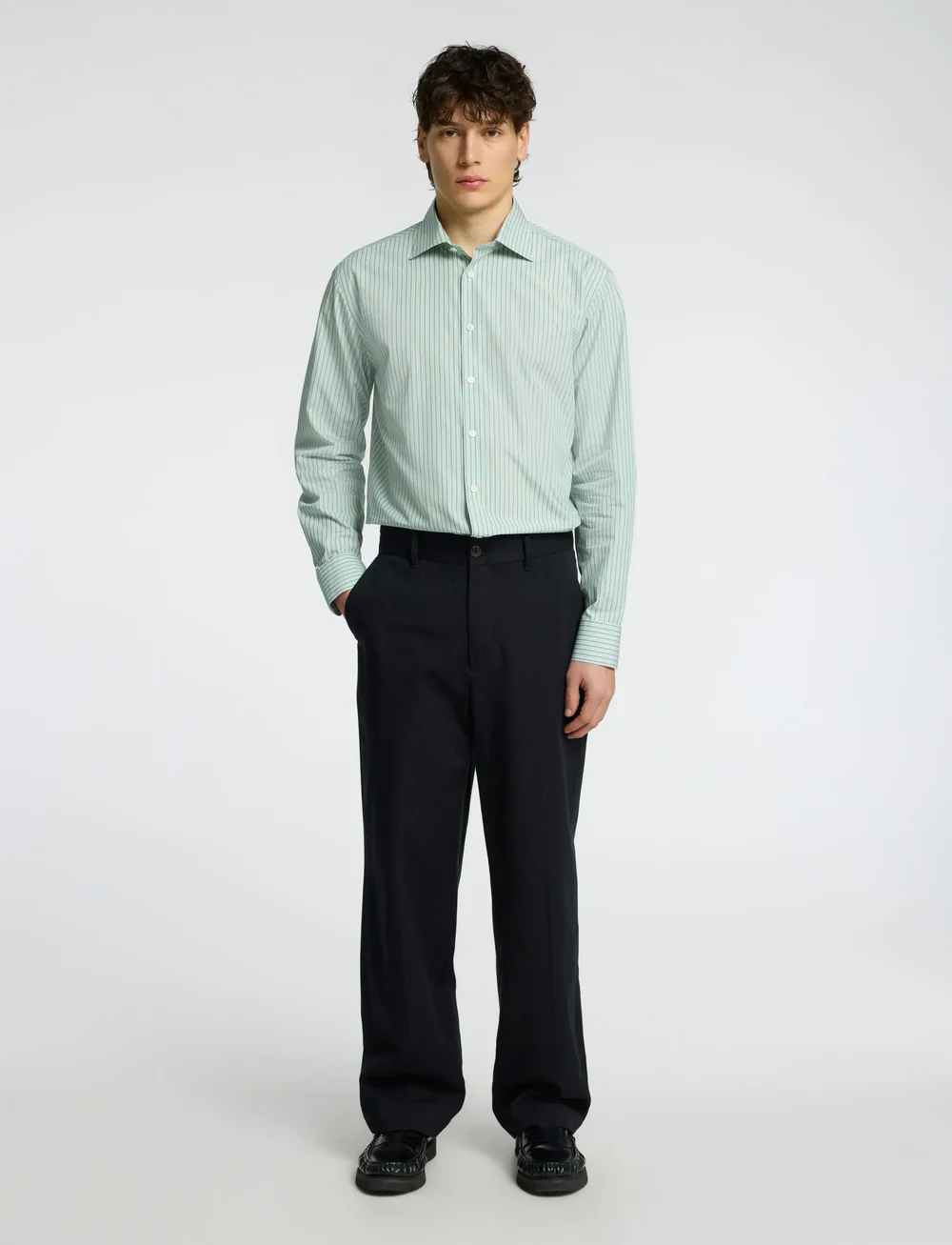 Selected - SLHREGLUX POPLIN LS SHIRT SPREAD - gestreifte hemden - iceberg green - 5