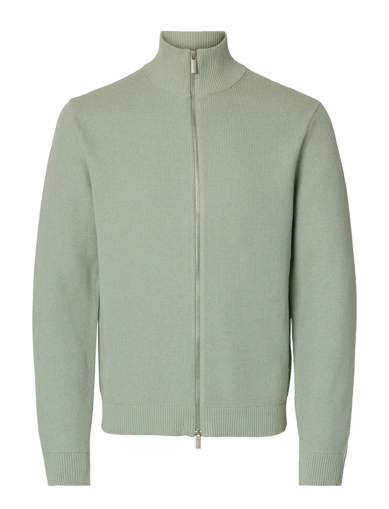 Selected SLHDANE LS KNIT STRUCTURE FULL ZIP NOOS - Strickmode - AQUA GRAY / green