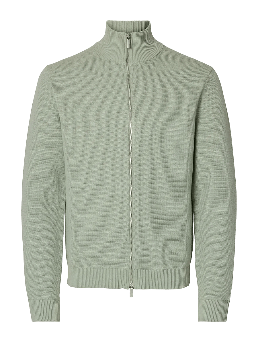 Selected - SLMDANE LS KNIT REG STRUC FULL ZIP NOOS - lukuga džemprid - aqua gray - 0