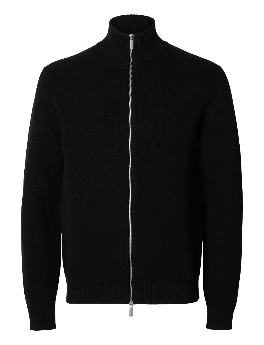 Selected - SLMDANE LS KNIT REG STRUC FULL ZIP NOOS - lukuga džemprid - black - 1