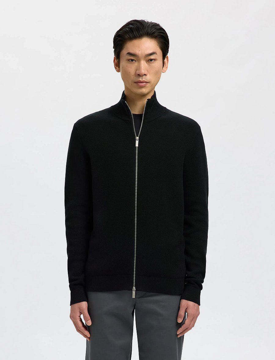 Selected - SLMDANE LS KNIT REG STRUC FULL ZIP NOOS - lukuga džemprid - black - 0