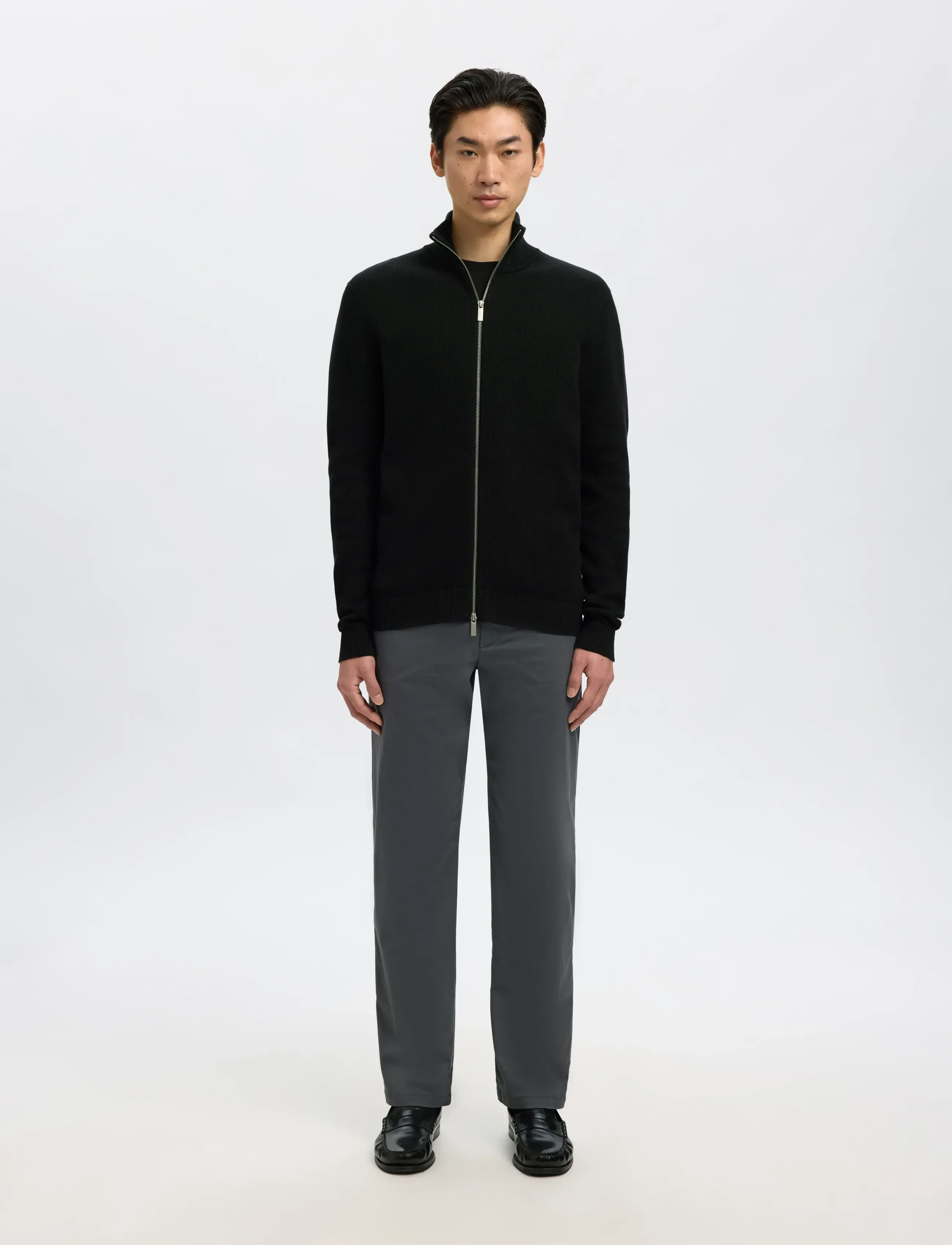 Selected - SLMDANE LS KNIT STRUCTURE FULL ZIP NOOS - lukuga džemprid - black - 3