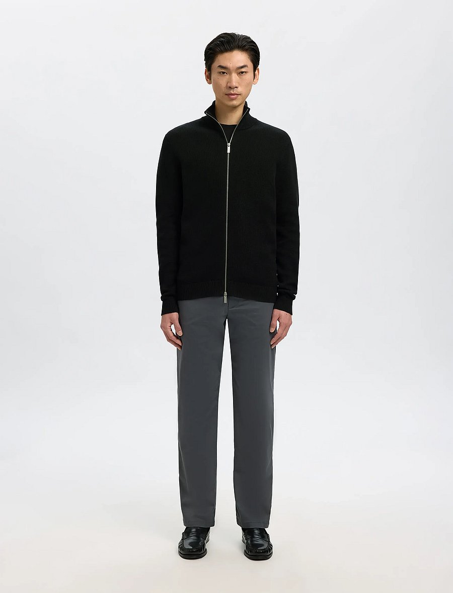 Selected - SLMDANE LS KNIT REG STRUC FULL ZIP NOOS - lukuga džemprid - black - 3