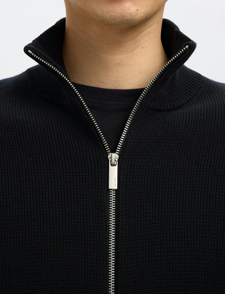 Selected - SLMDANE LS KNIT REG STRUC FULL ZIP NOOS - lukuga džemprid - black - 4