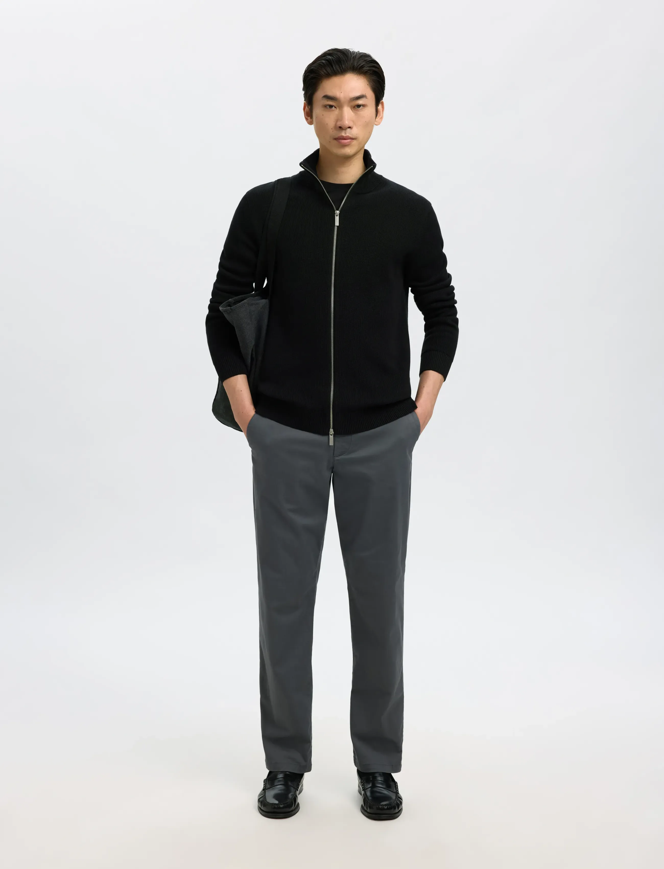 Selected - SLMDANE LS KNIT STRUCTURE FULL ZIP NOOS - lukuga džemprid - black - 5