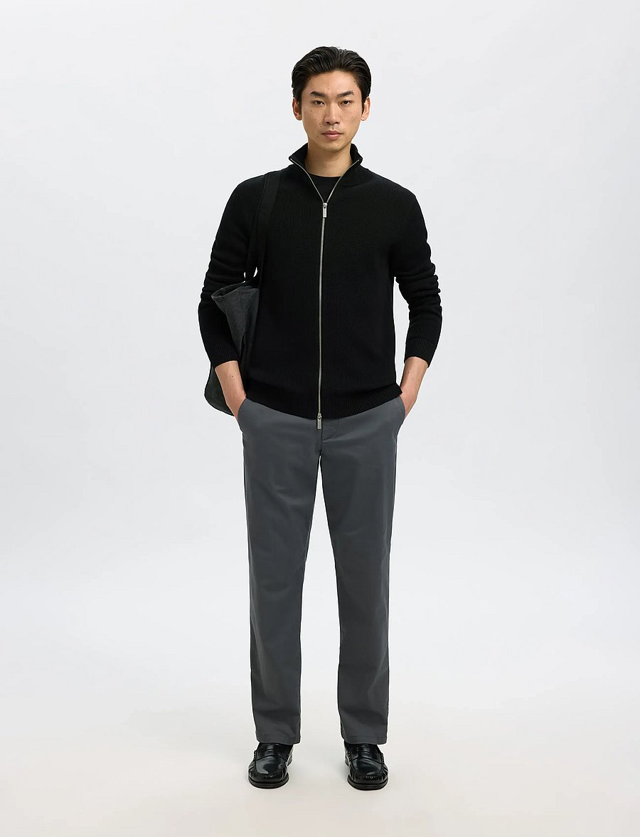 Selected - SLMDANE LS KNIT REG STRUC FULL ZIP NOOS - lukuga džemprid - black - 5