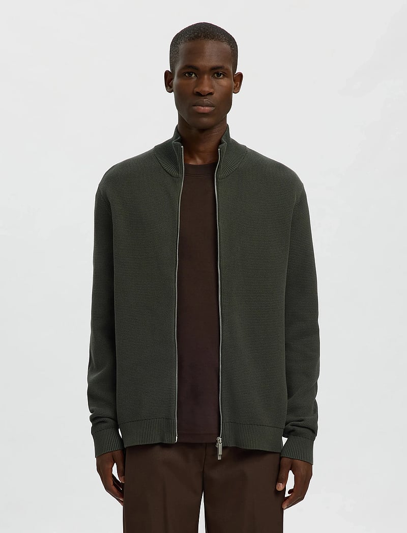 Selected - SLMDANE LS KNIT STRUCTURE FULL ZIP NOOS - pullover mit durchgehendem reißverschluss - deep forest - 0