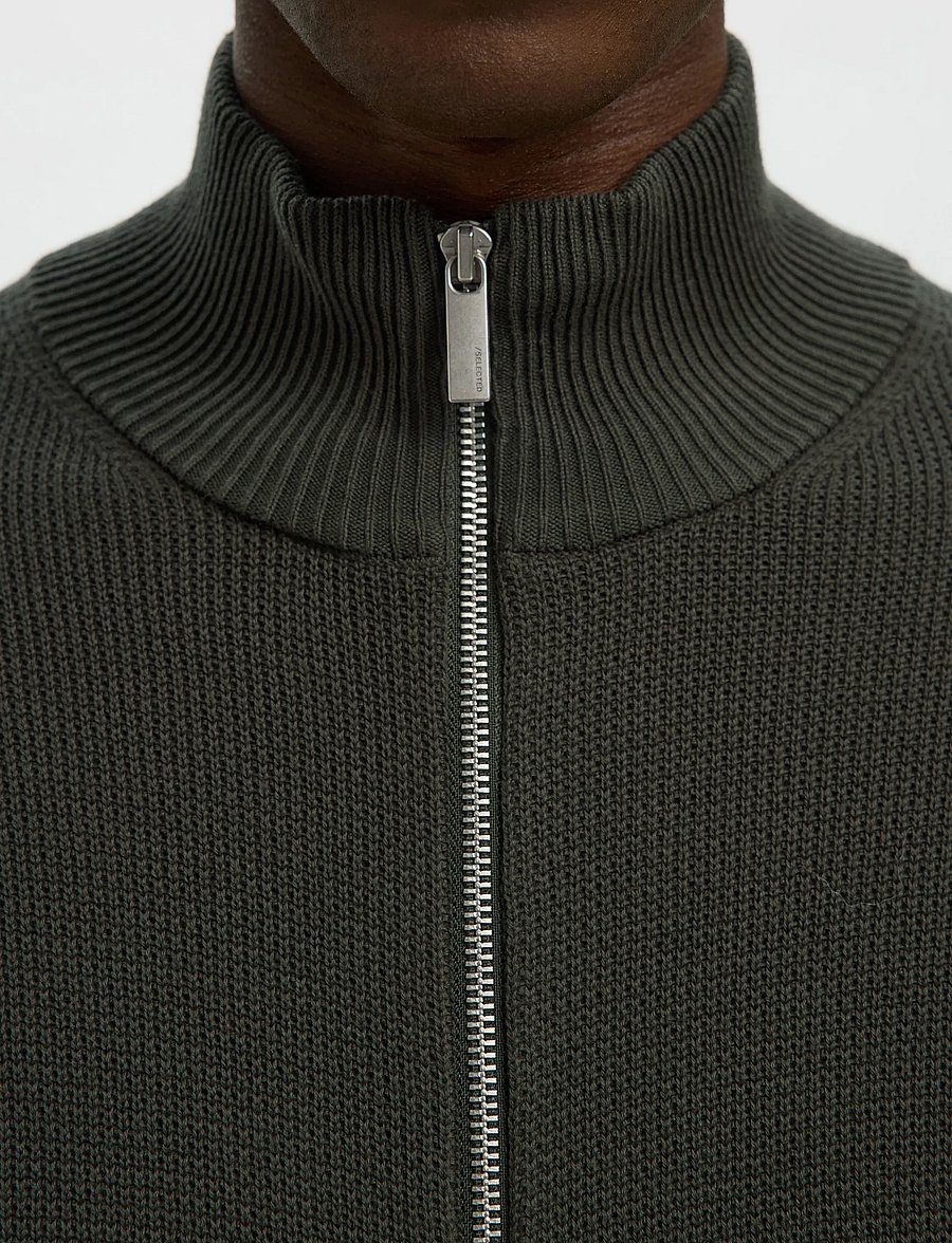 Selected - SLMDANE LS KNIT STRUCTURE FULL ZIP NOOS - fullzip strik - deep forest - 4