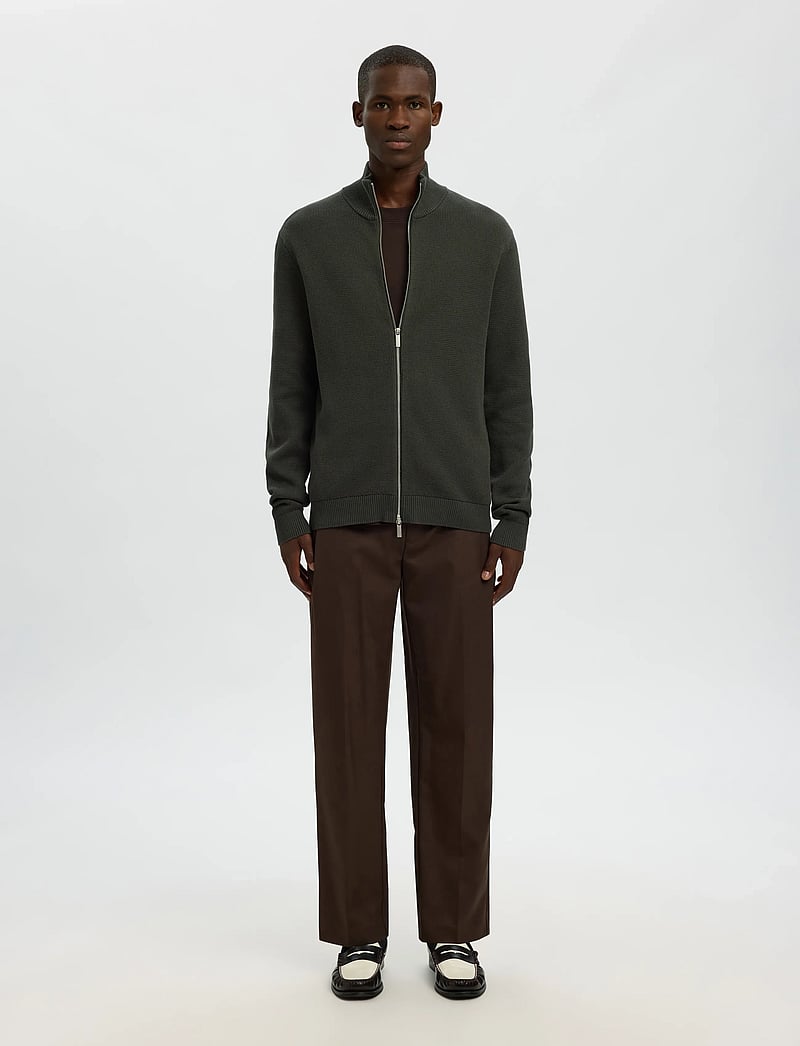 Selected - SLMDANE LS KNIT STRUCTURE FULL ZIP NOOS - pullover mit durchgehendem reißverschluss - deep forest - 5