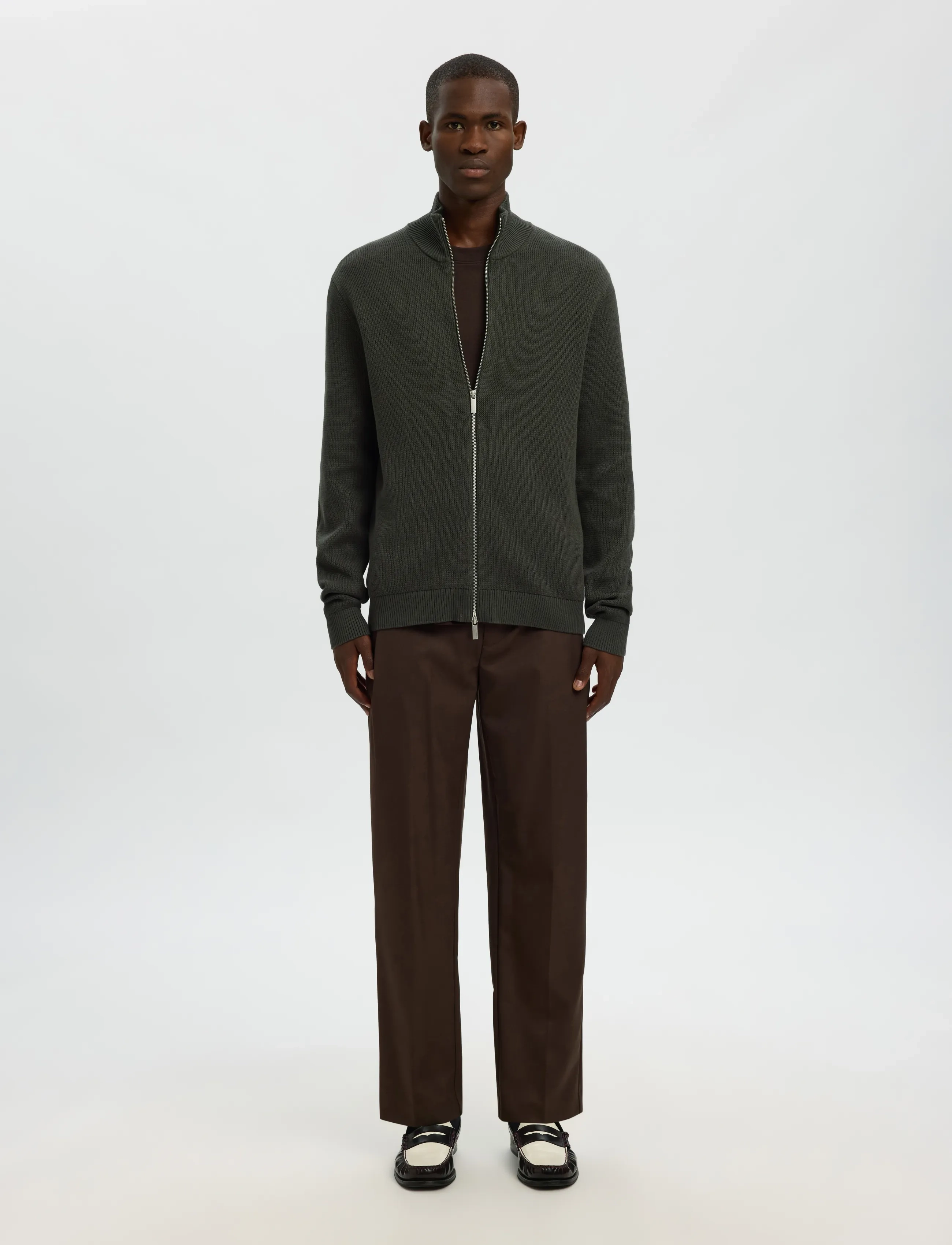 Selected - SLMDANE LS KNIT STRUCTURE FULL ZIP NOOS - lukuga džemprid - deep forest - 5