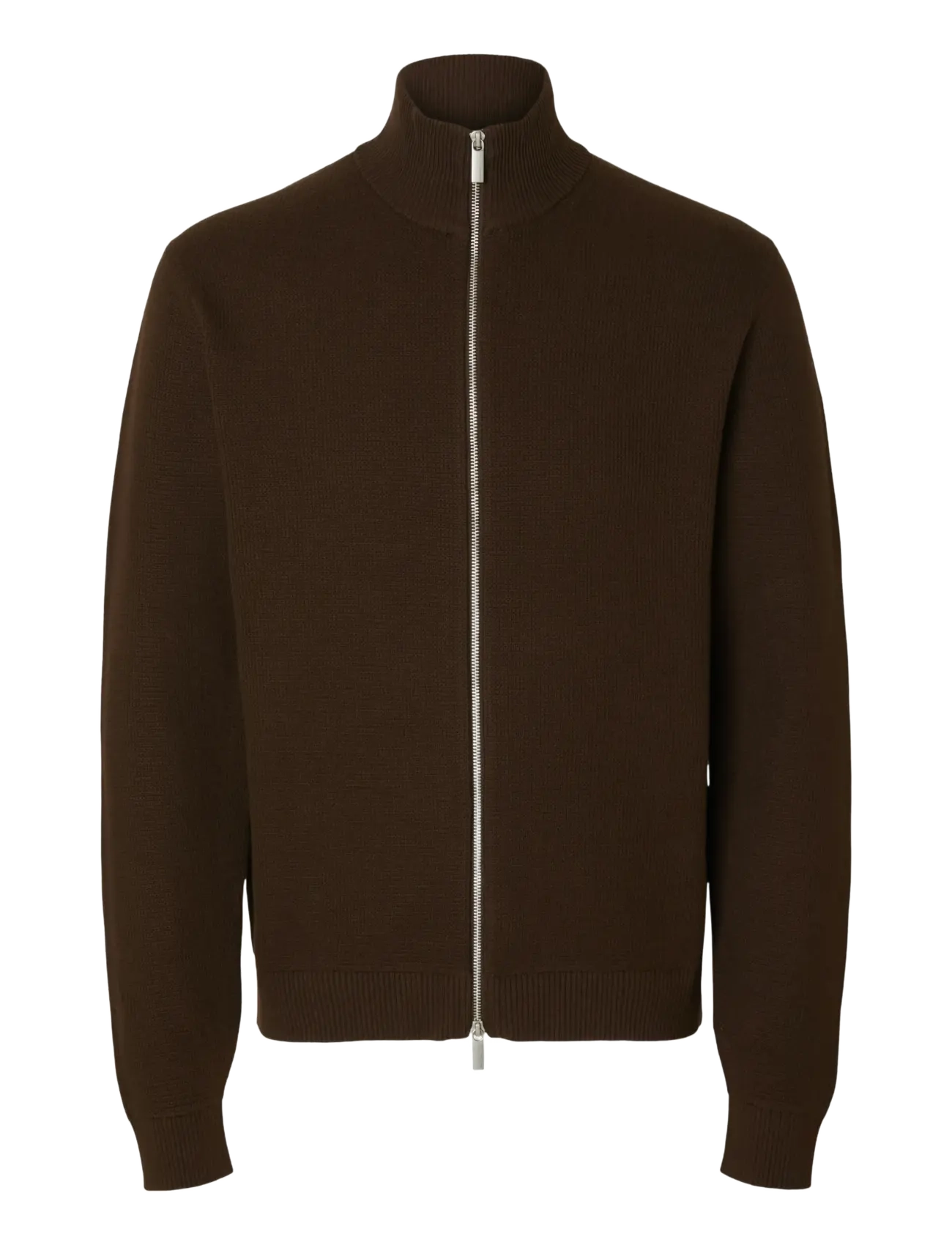 Selected SLMDANE LS KNIT STRUCTURE FULL ZIP NOOS - Kleding - DEMITASSE / brown