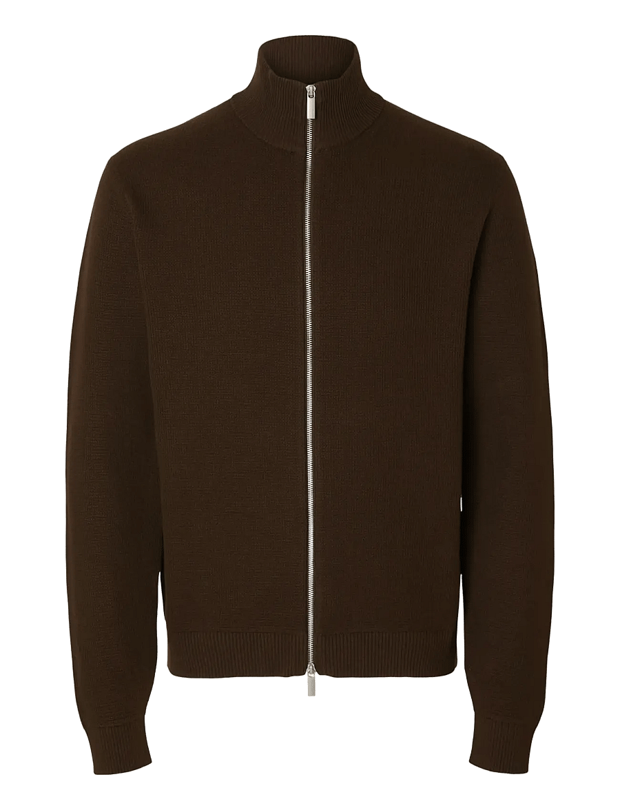 Selected - SLMDANE LS KNIT REG STRUC FULL ZIP NOOS - full zip jumpers - demitasse - 1