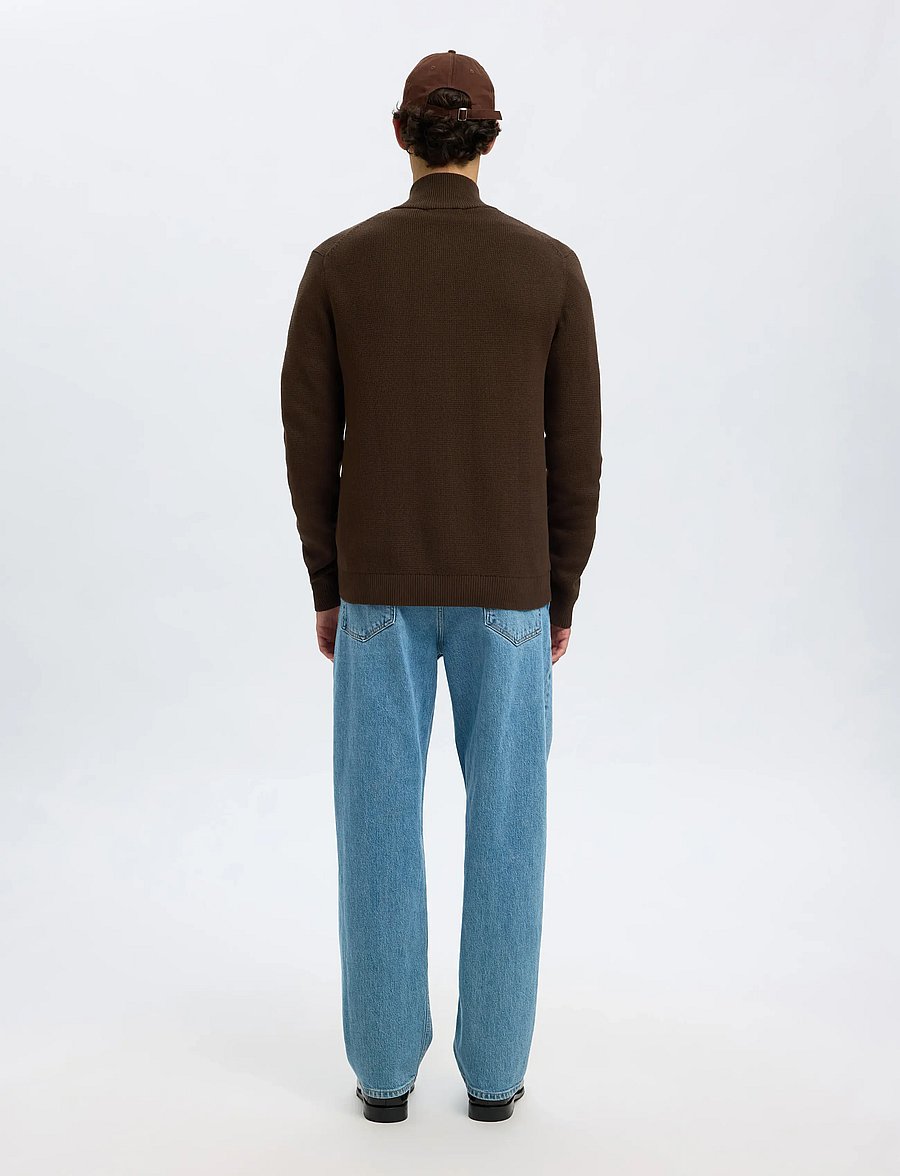Selected - SLMDANE LS KNIT REG STRUC FULL ZIP NOOS - full zip jumpers - demitasse - 2