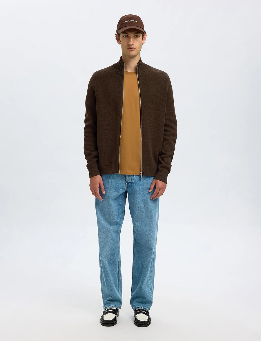 Selected - SLMDANE LS KNIT REG STRUC FULL ZIP NOOS - full zip jumpers - demitasse - 3