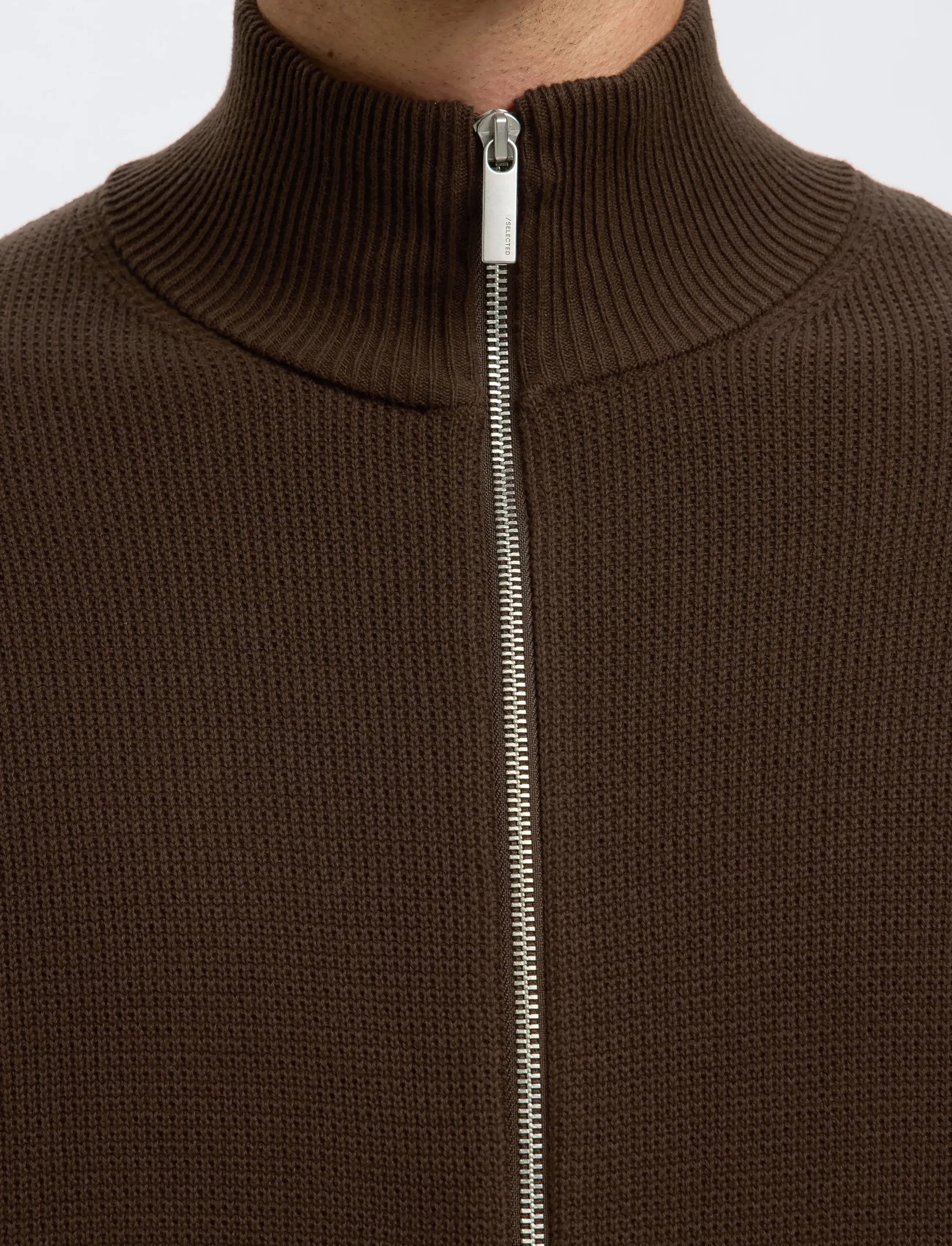 Selected - SLMDANE LS KNIT STRUCTURE FULL ZIP NOOS - lukuga džemprid - demitasse - 4