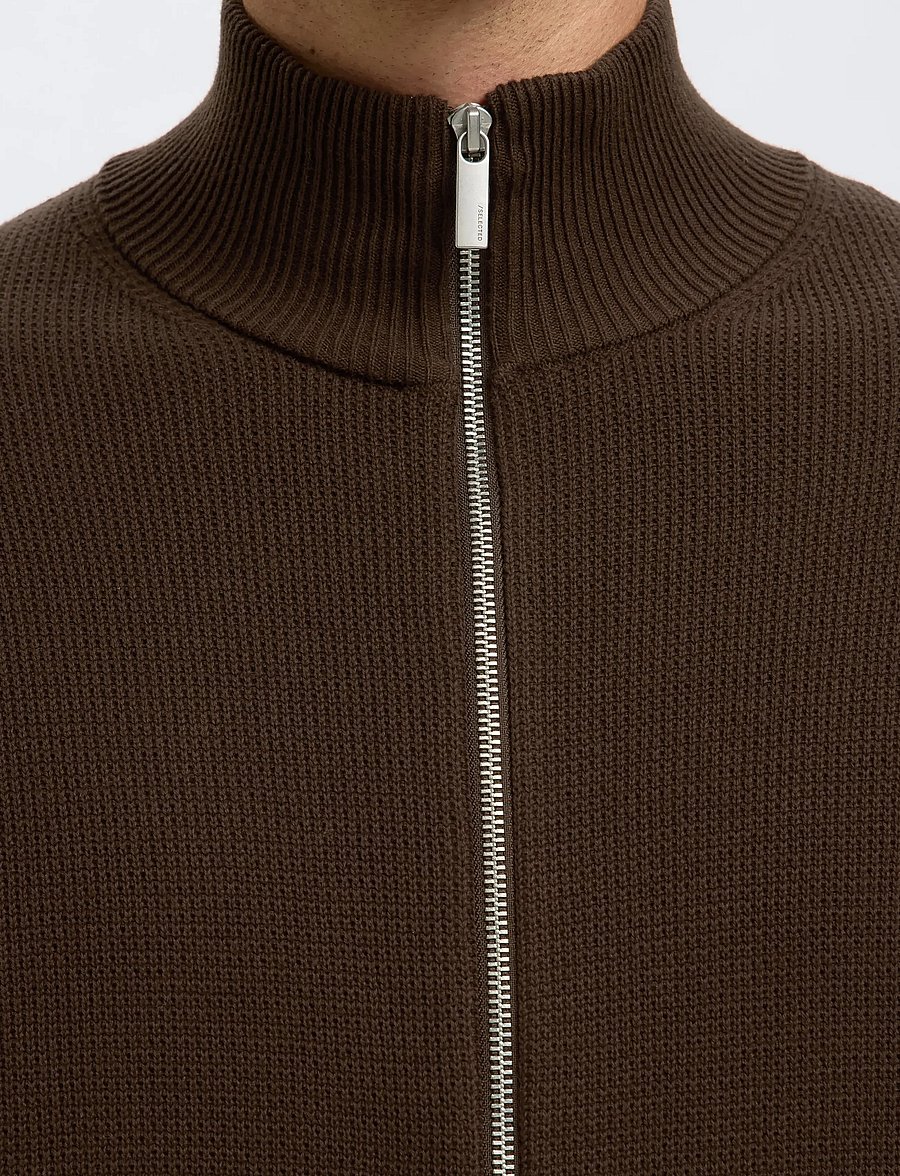 Selected - SLMDANE LS KNIT REG STRUC FULL ZIP NOOS - full zip jumpers - demitasse - 4