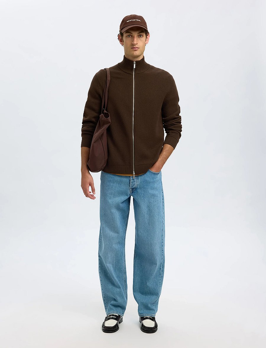 Selected - SLMDANE LS KNIT REG STRUC FULL ZIP NOOS - full zip jumpers - demitasse - 5