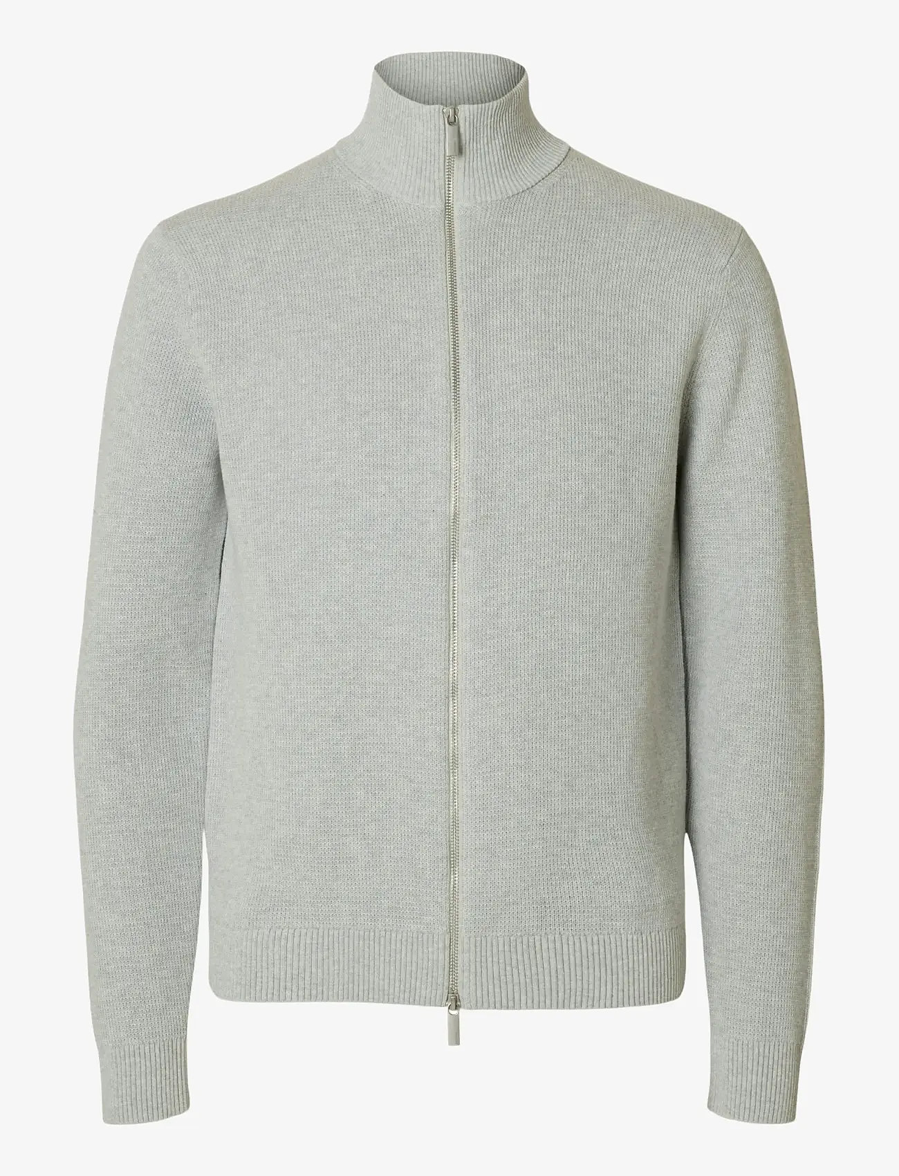 Selected - SLMDANE LS KNIT STRUCTURE FULL ZIP NOOS - pullover mit durchgehendem reißverschluss - light grey melange - 1