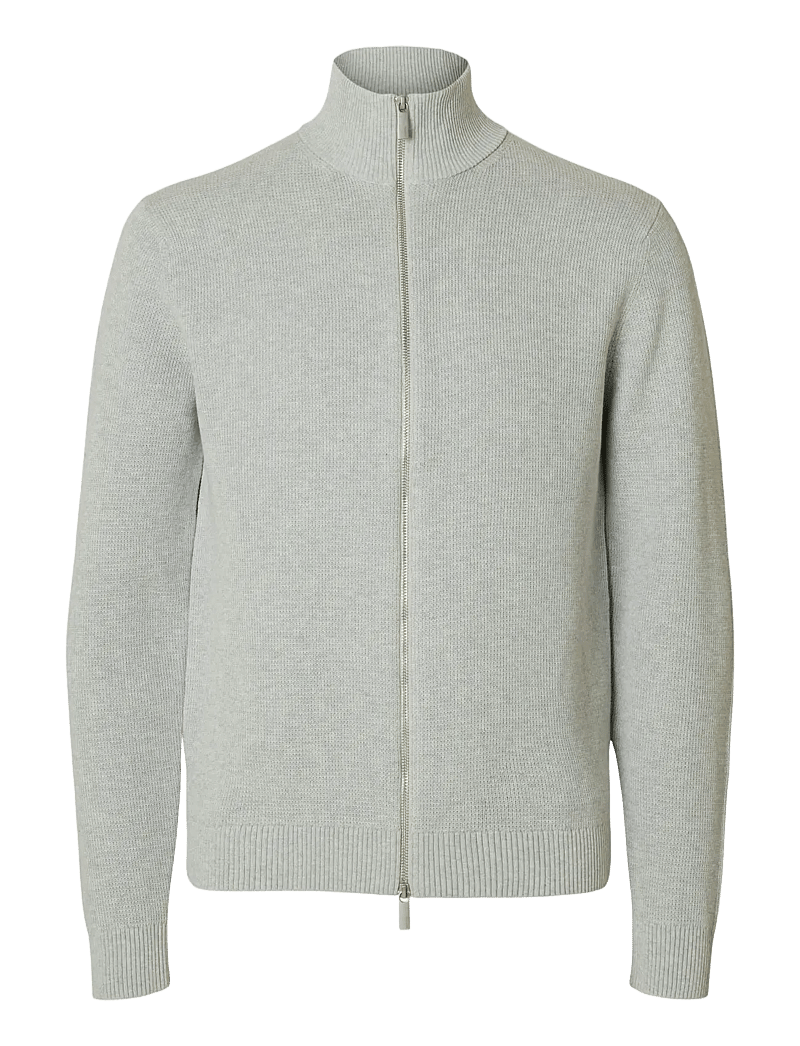 Selected - SLMDANE LS KNIT STRUCTURE FULL ZIP NOOS - pullover mit durchgehendem reißverschluss - light grey melange - 1