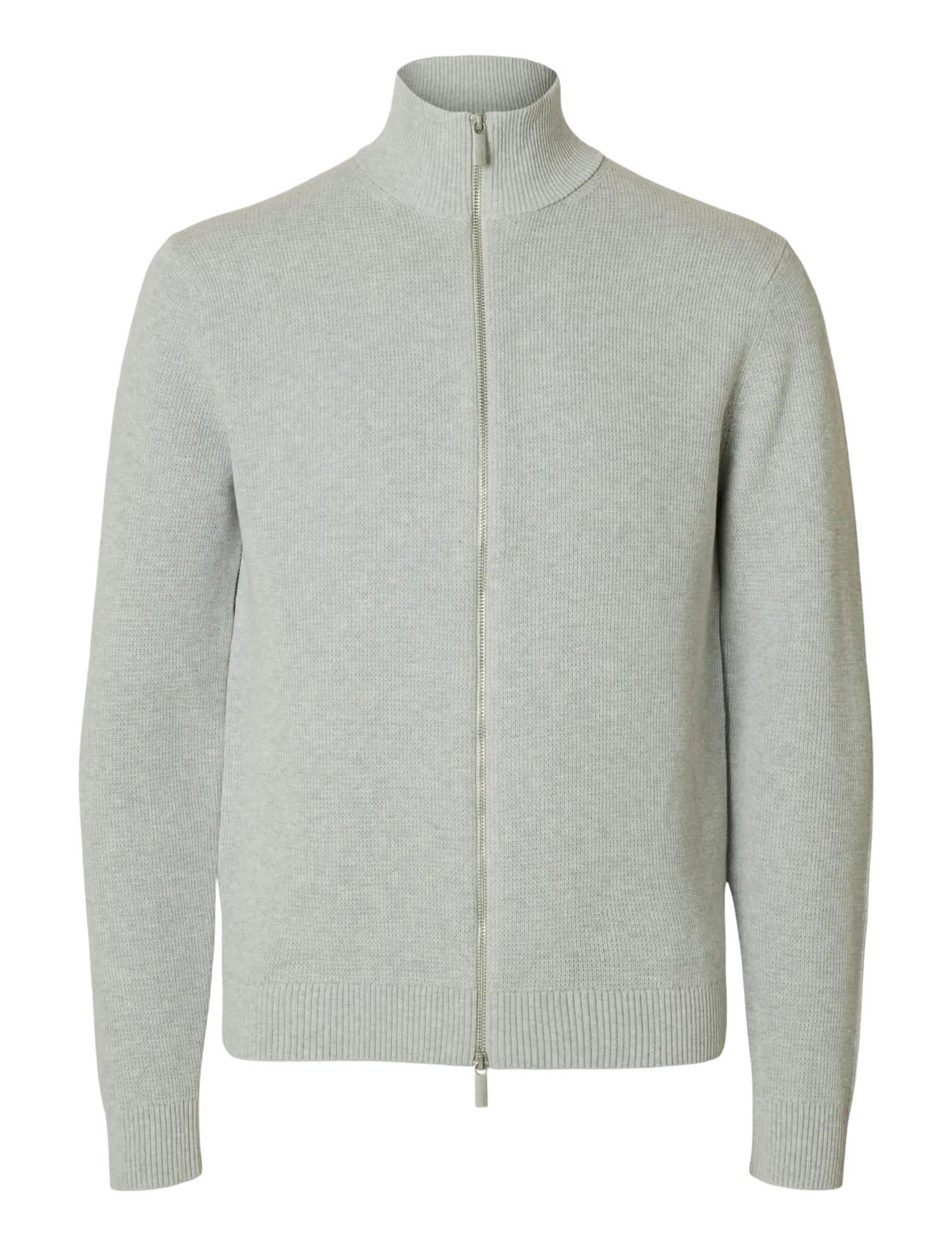 Selected SLMDANE LS KNIT STRUCTURE FULL ZIP NOOS - Pullover mit durchgehendem Reißverschluss - LIGHT GREY MELANGE / grey